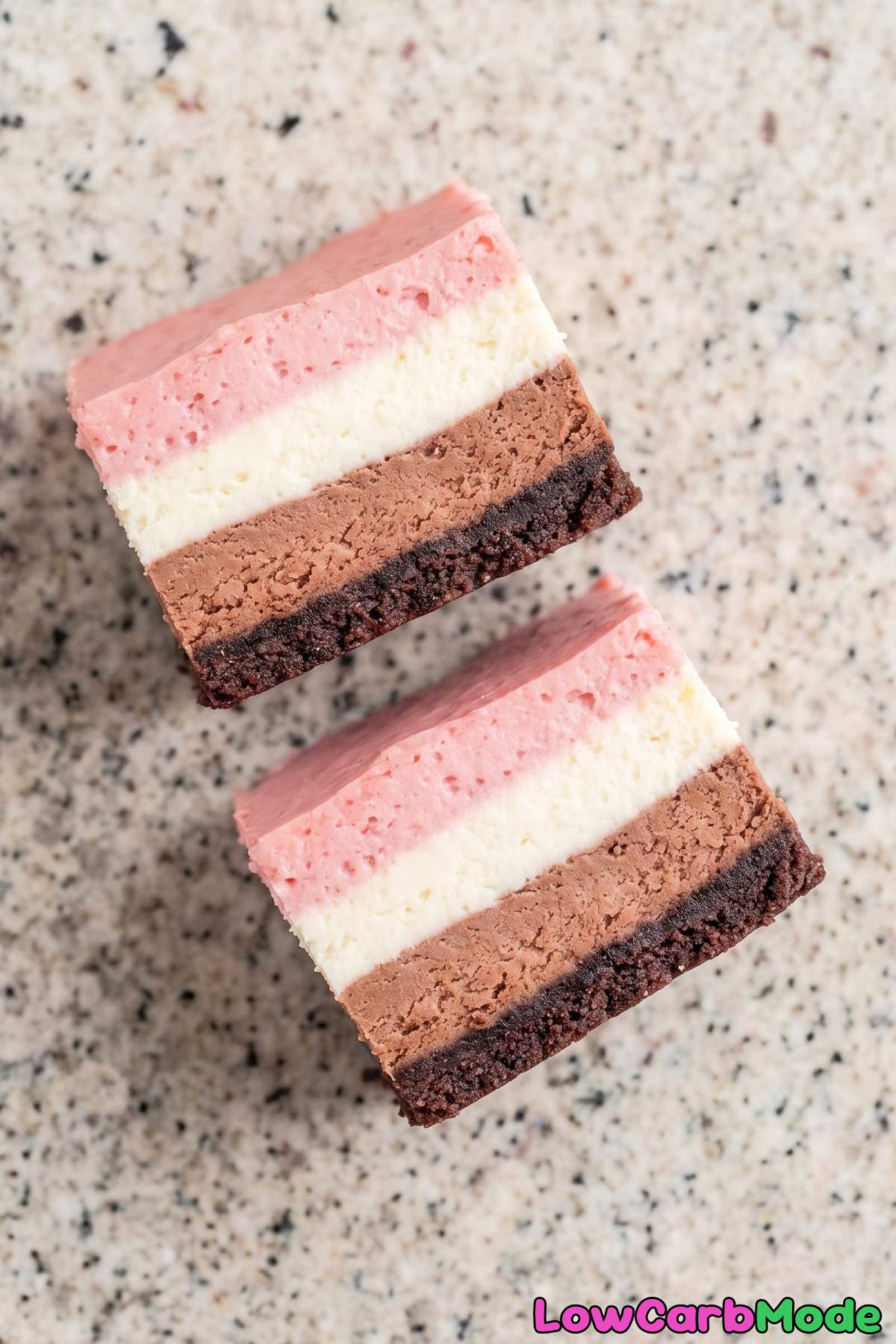 chilled keto neapolitan cheesecake bars