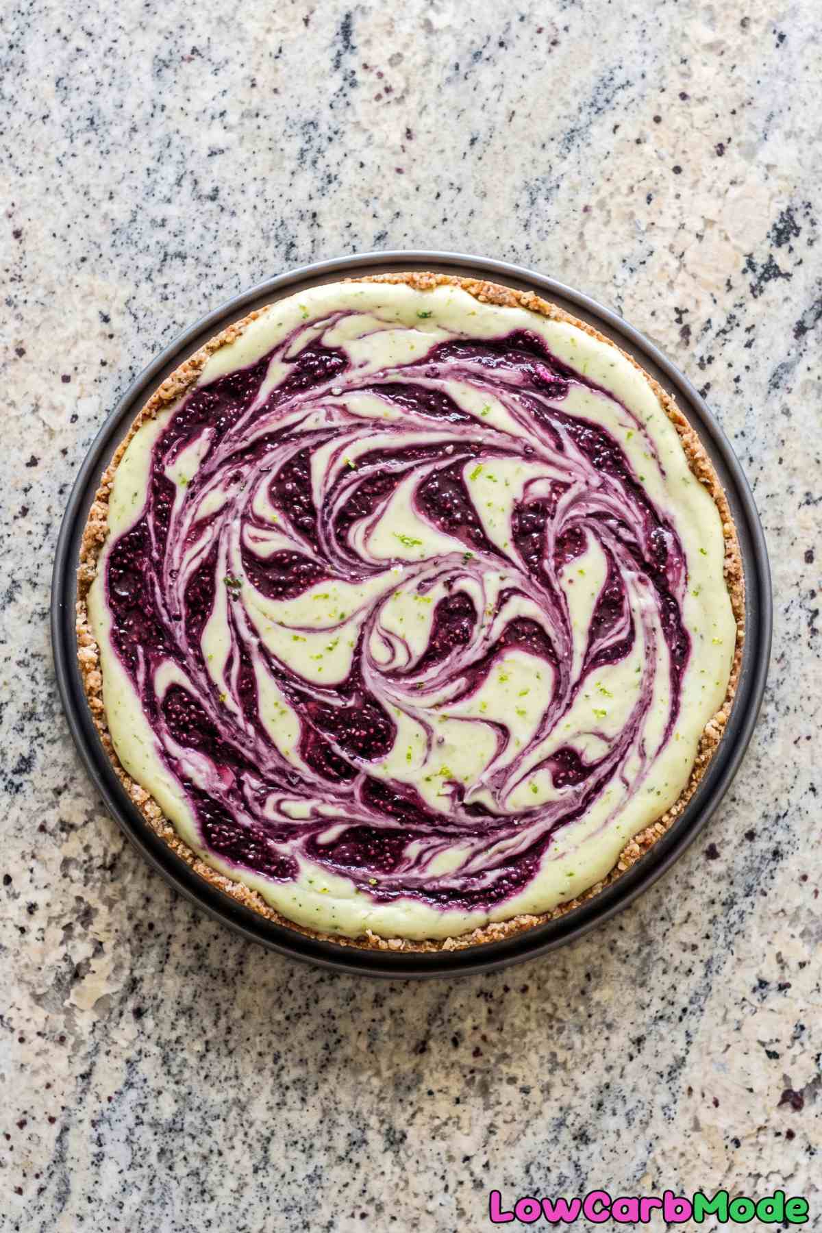 Smooth blackberry lime velvet cheesecake