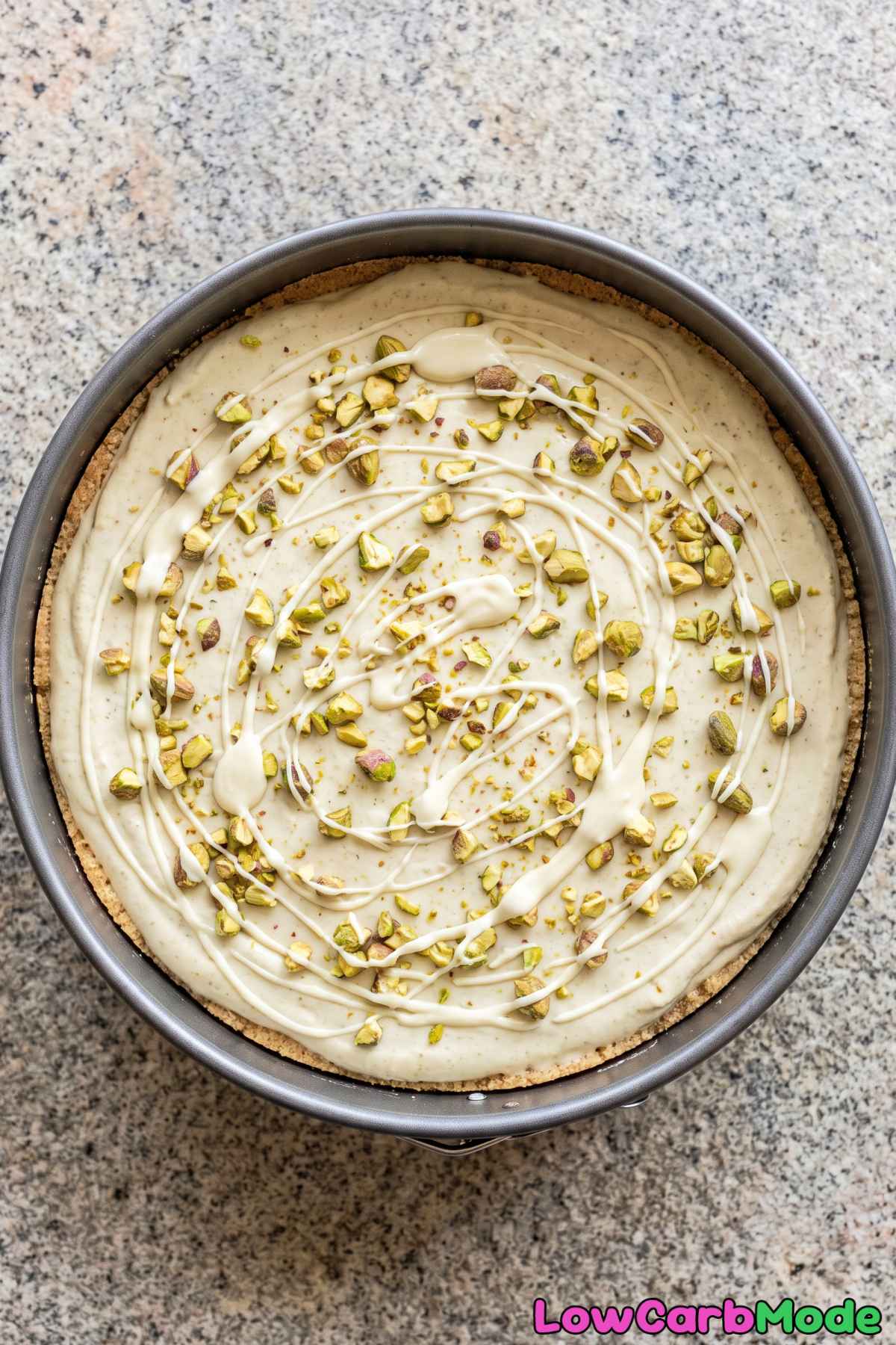 Keto cheesecake with green pistachios