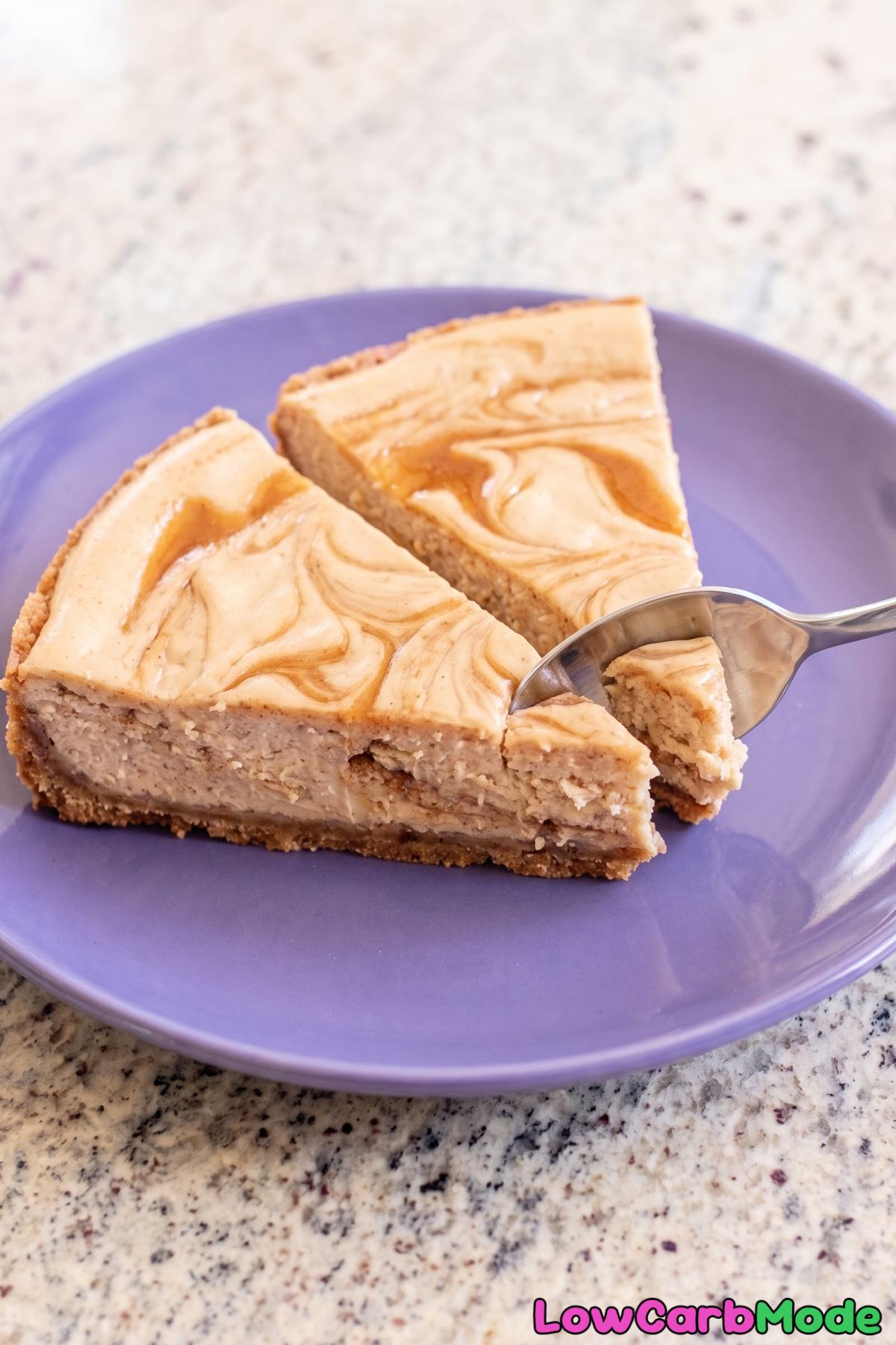 Keto cinnamon cheesecake on a plate