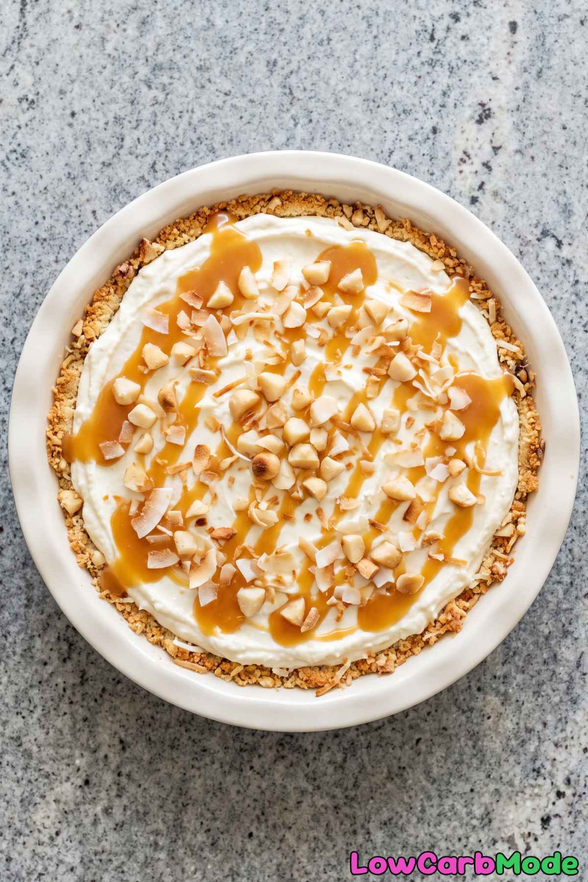 Creamy keto coconut caramel cheesecake