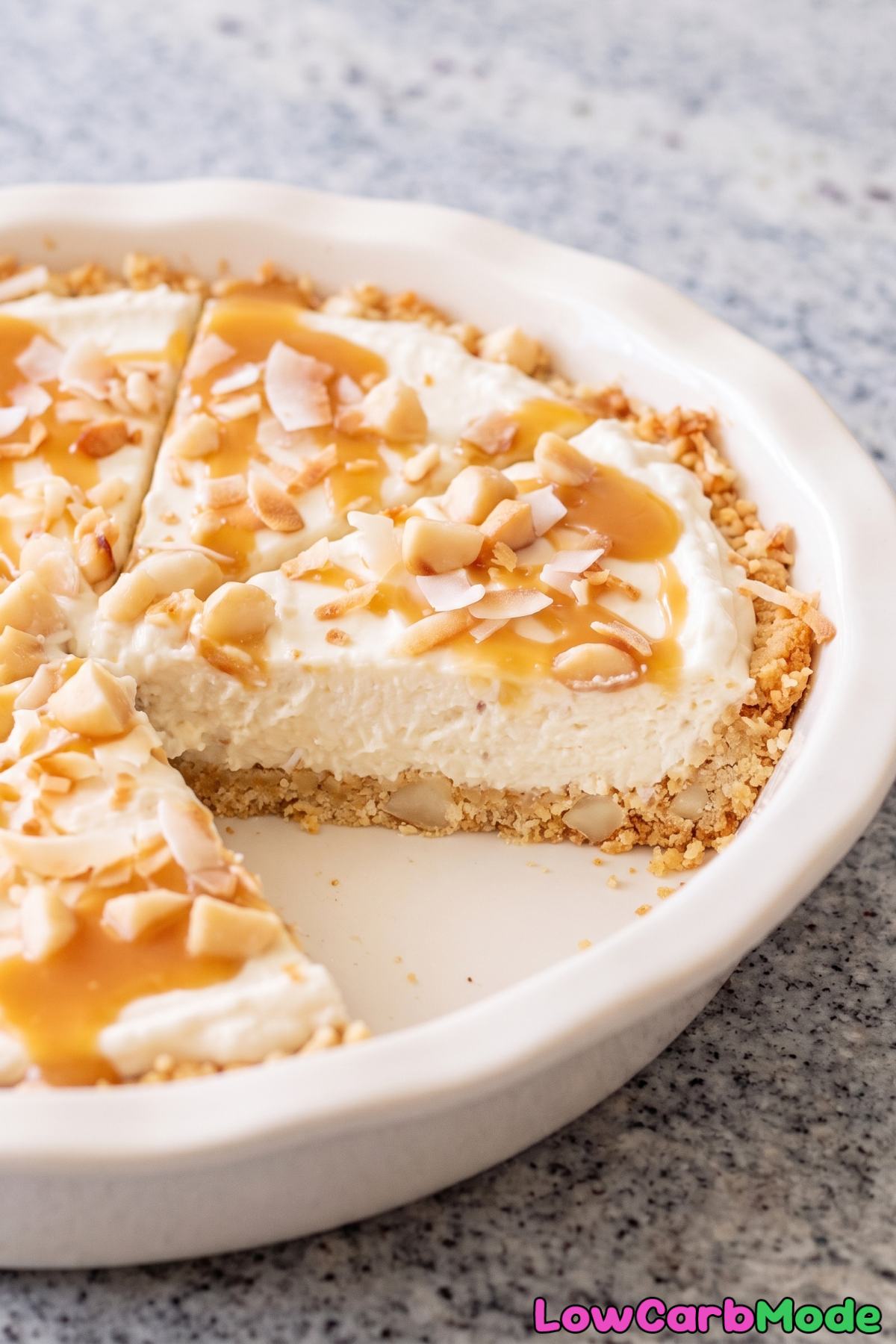 Sweet keto coconut caramel cheesecake