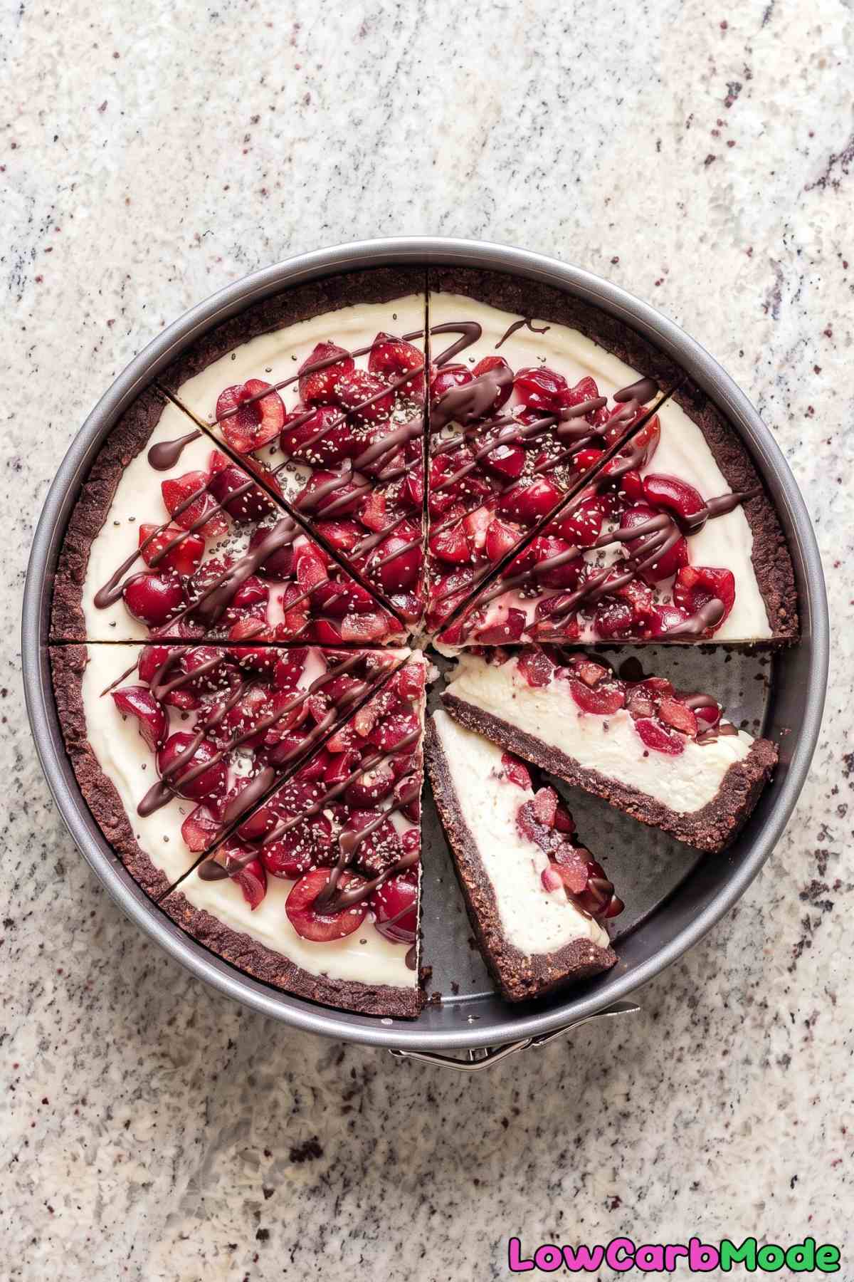Creamy dark chocolate cherry cheesecake