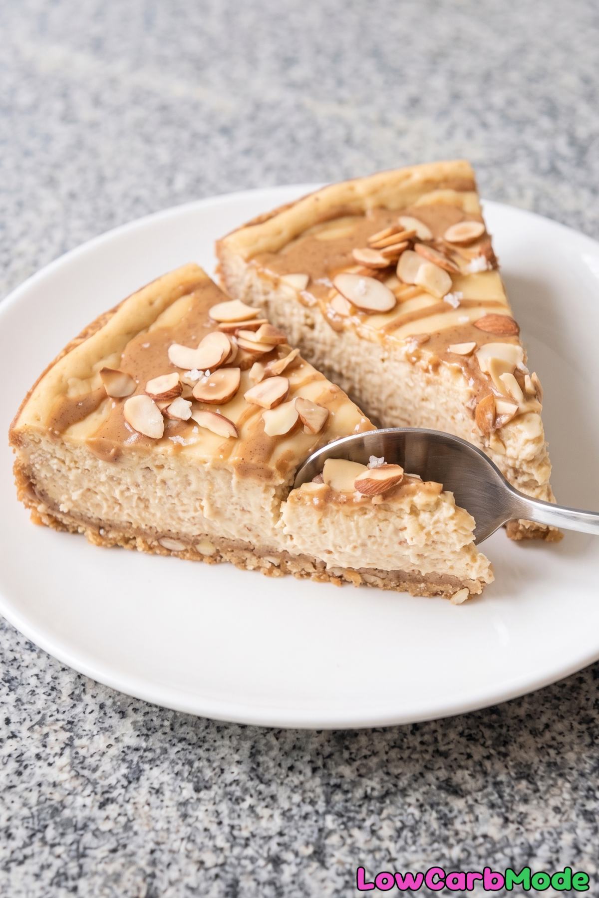 Salted almond butter cheesecake slice