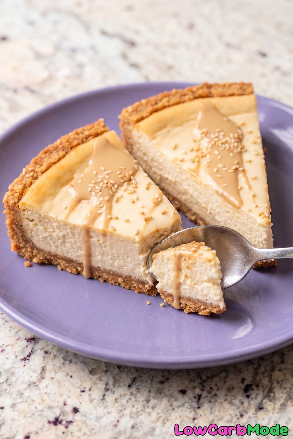 Rich keto sesame vanilla cheesecake