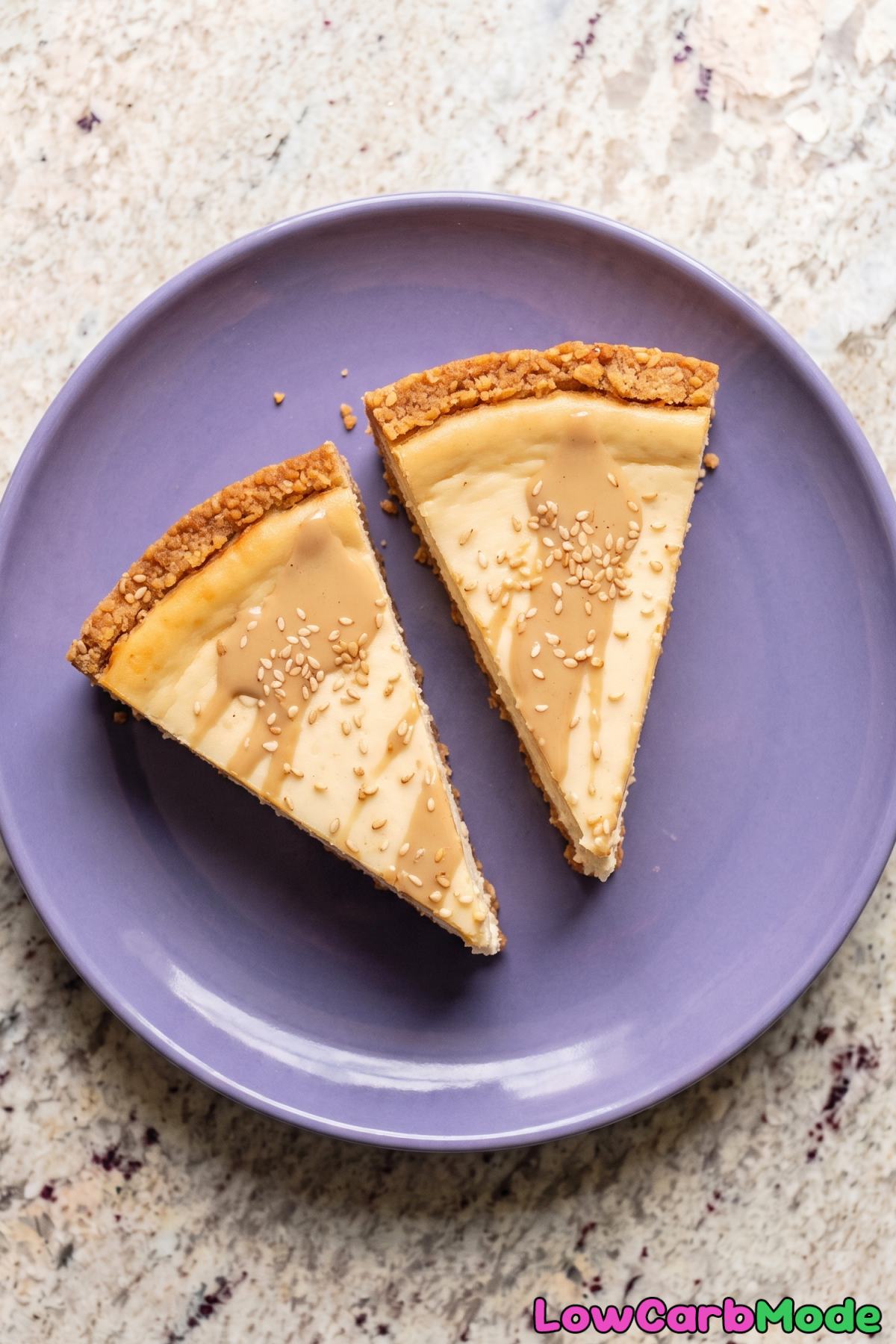 Toasted sesame vanilla cheesecake slice
