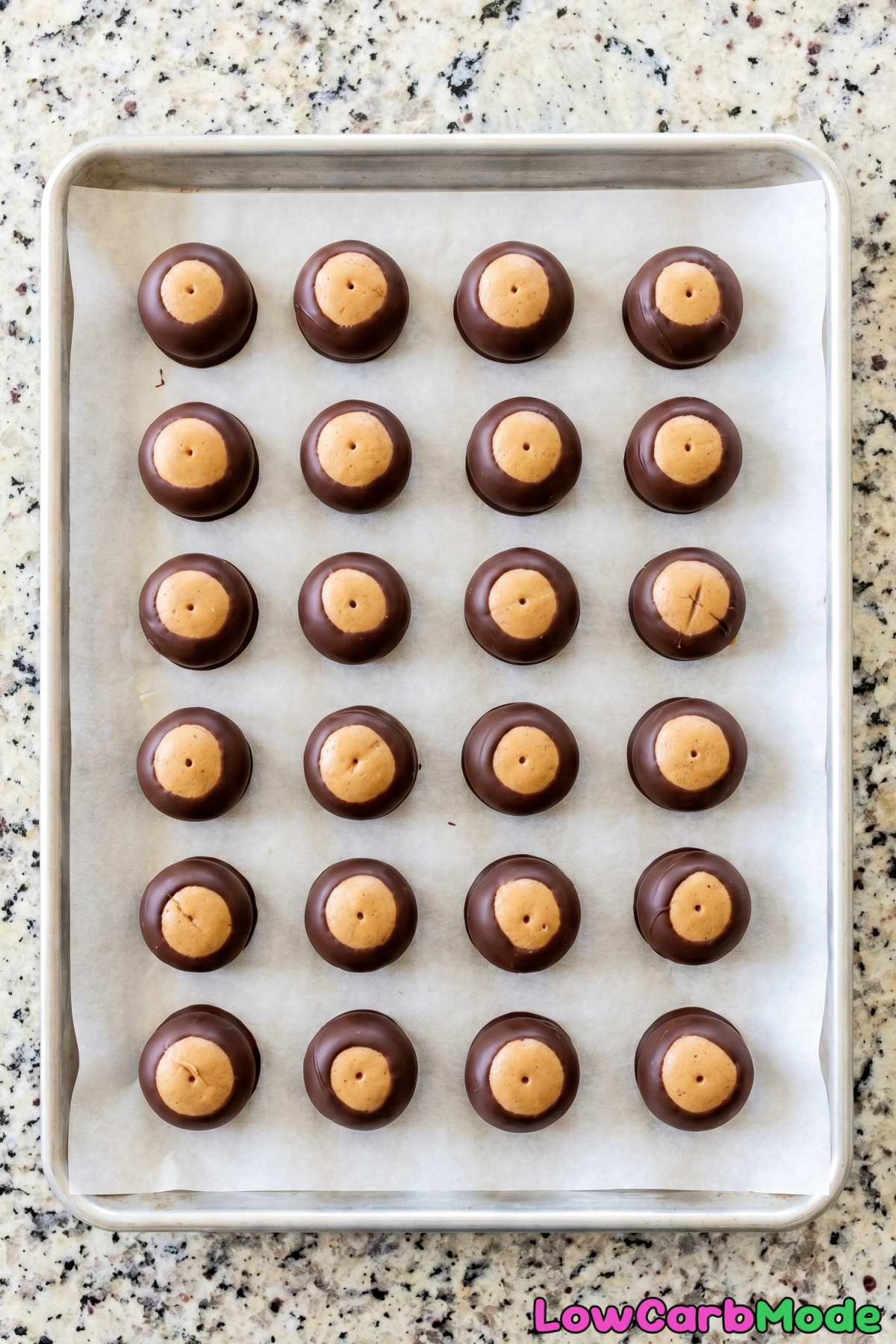 Creamy keto peanut butter buckeyes dipped