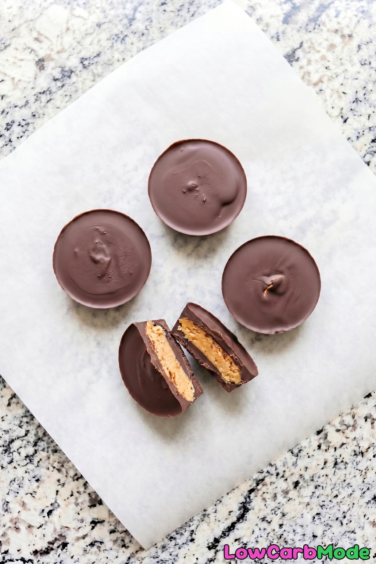 Rich keto peanut butter cups on a plate
