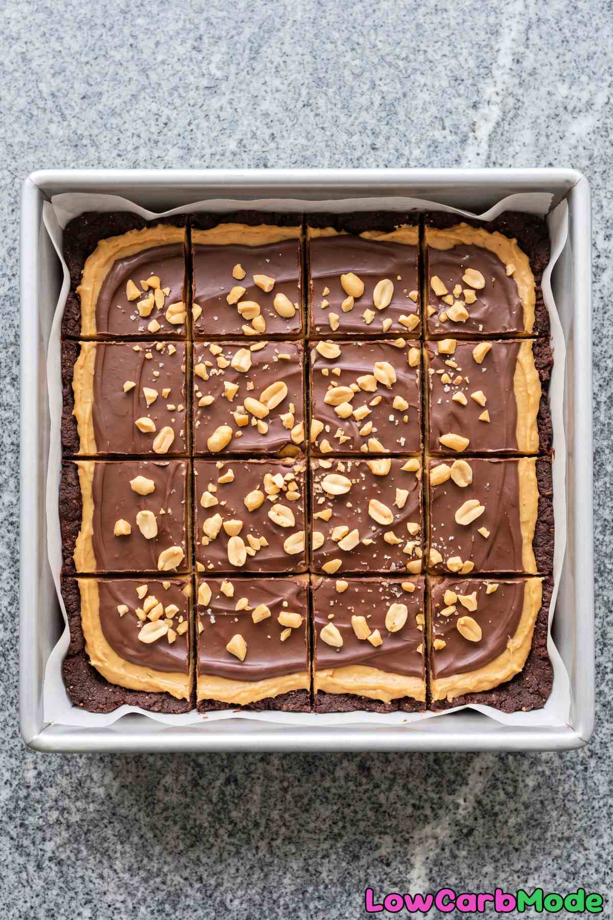 Easy keto peanut butter pie bar slice