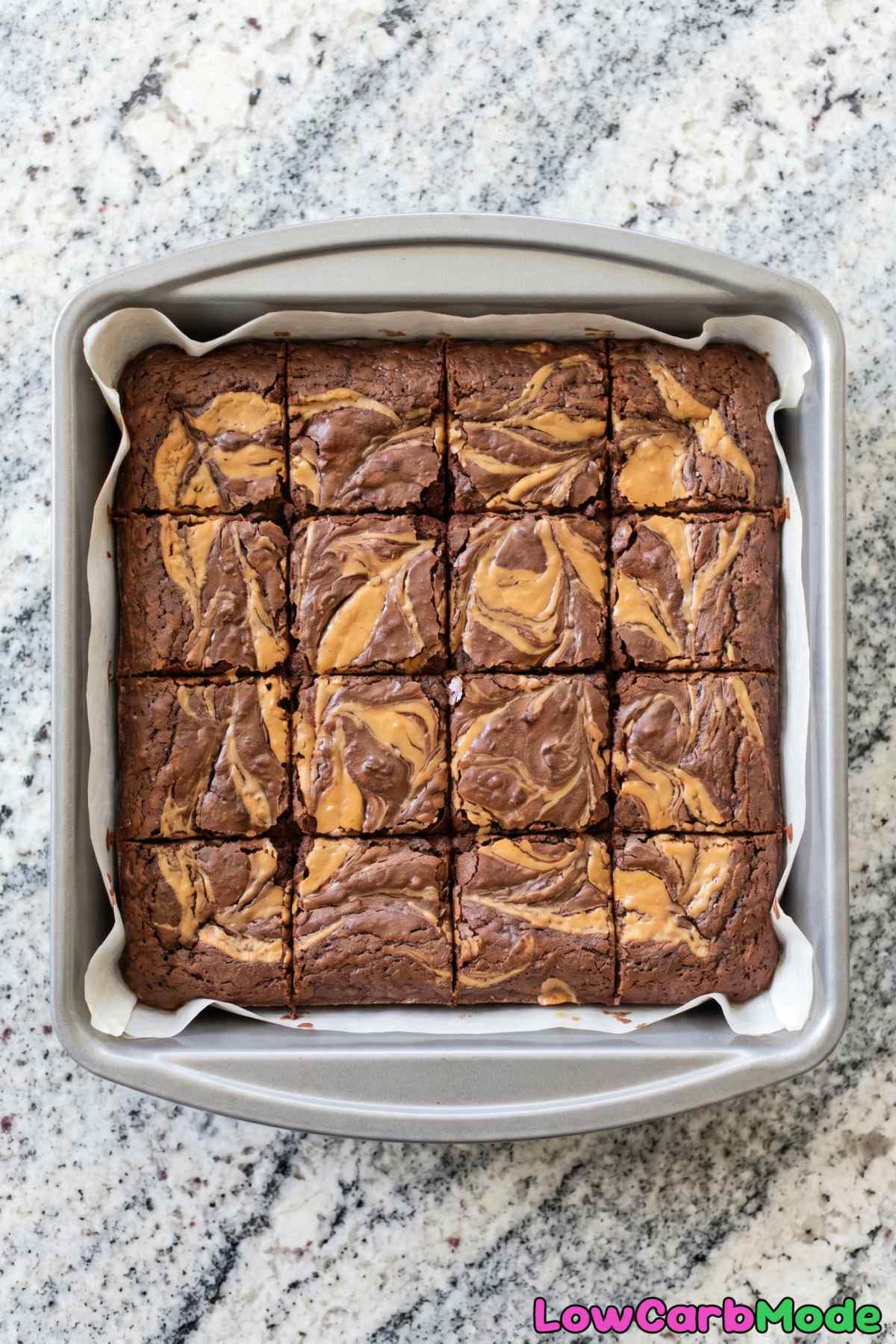 Indulgent keto peanut butter swirl brownies