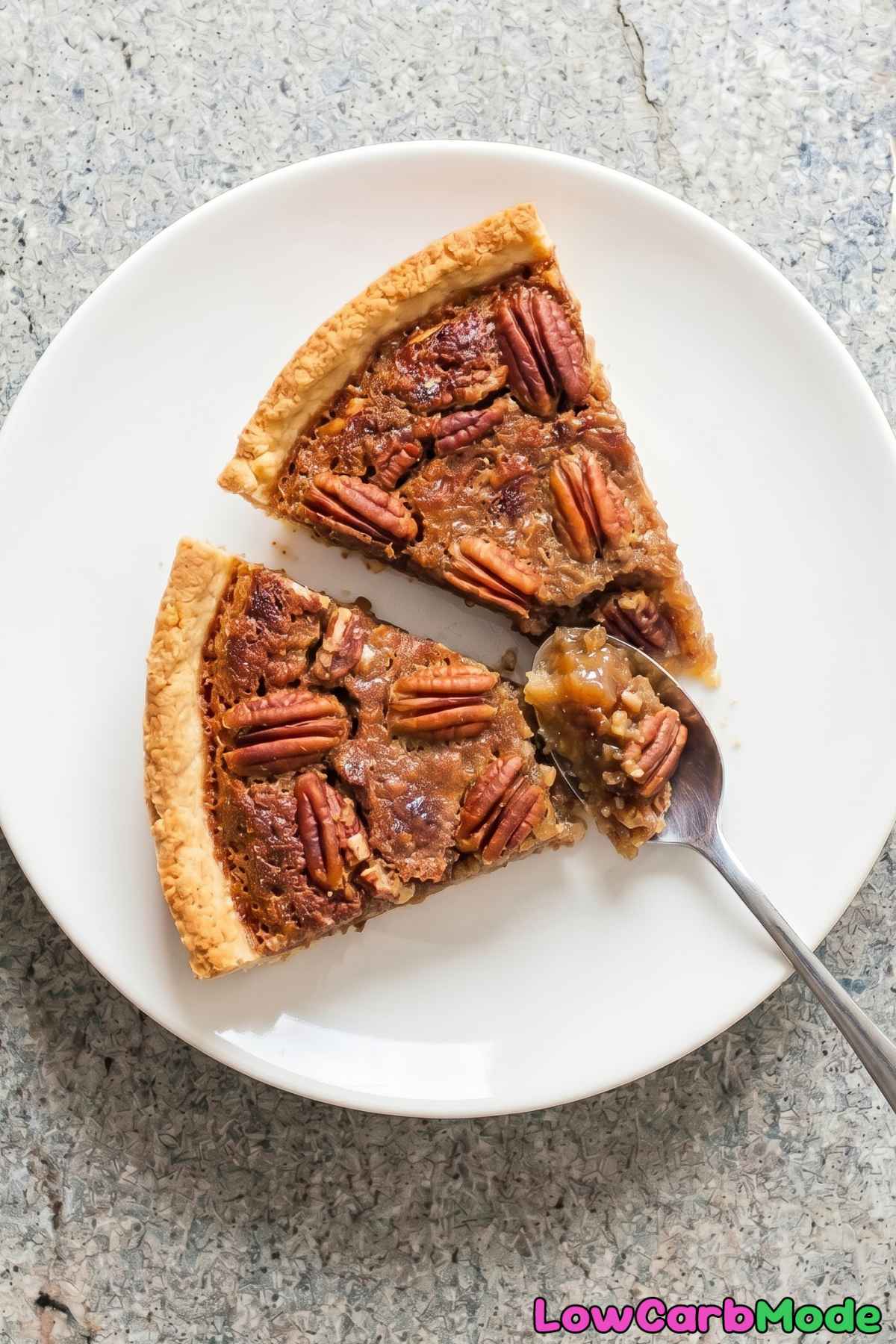 Decadent keto pecan pie ready to serve
