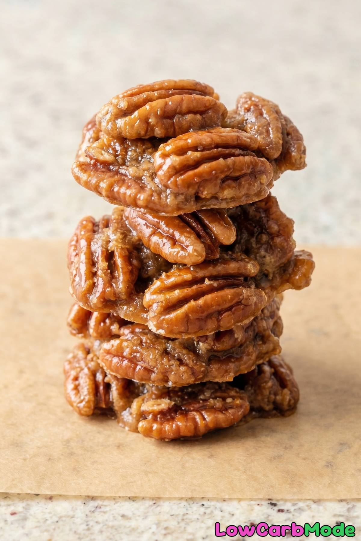 Homemade keto pecan pralines close up
