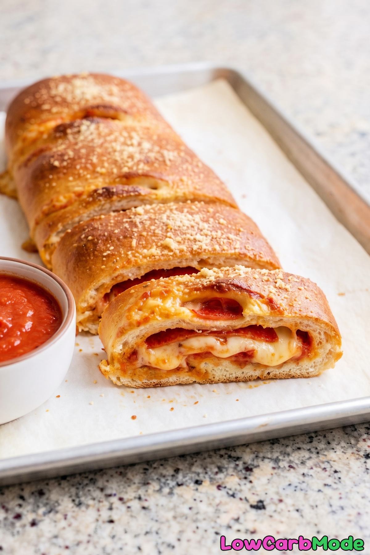 Easy homemade keto pepperoni pizza bread