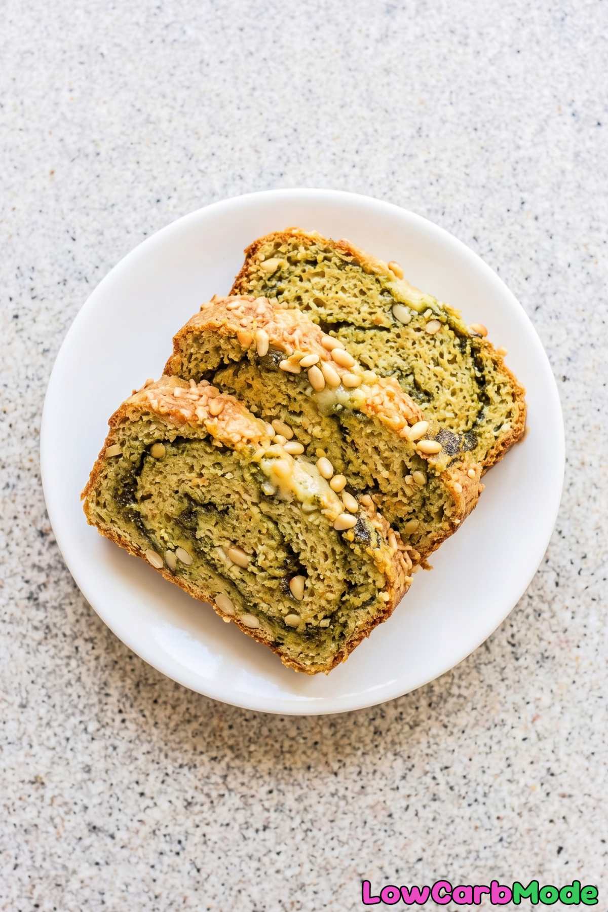 Warm low carb pesto swirl bread
