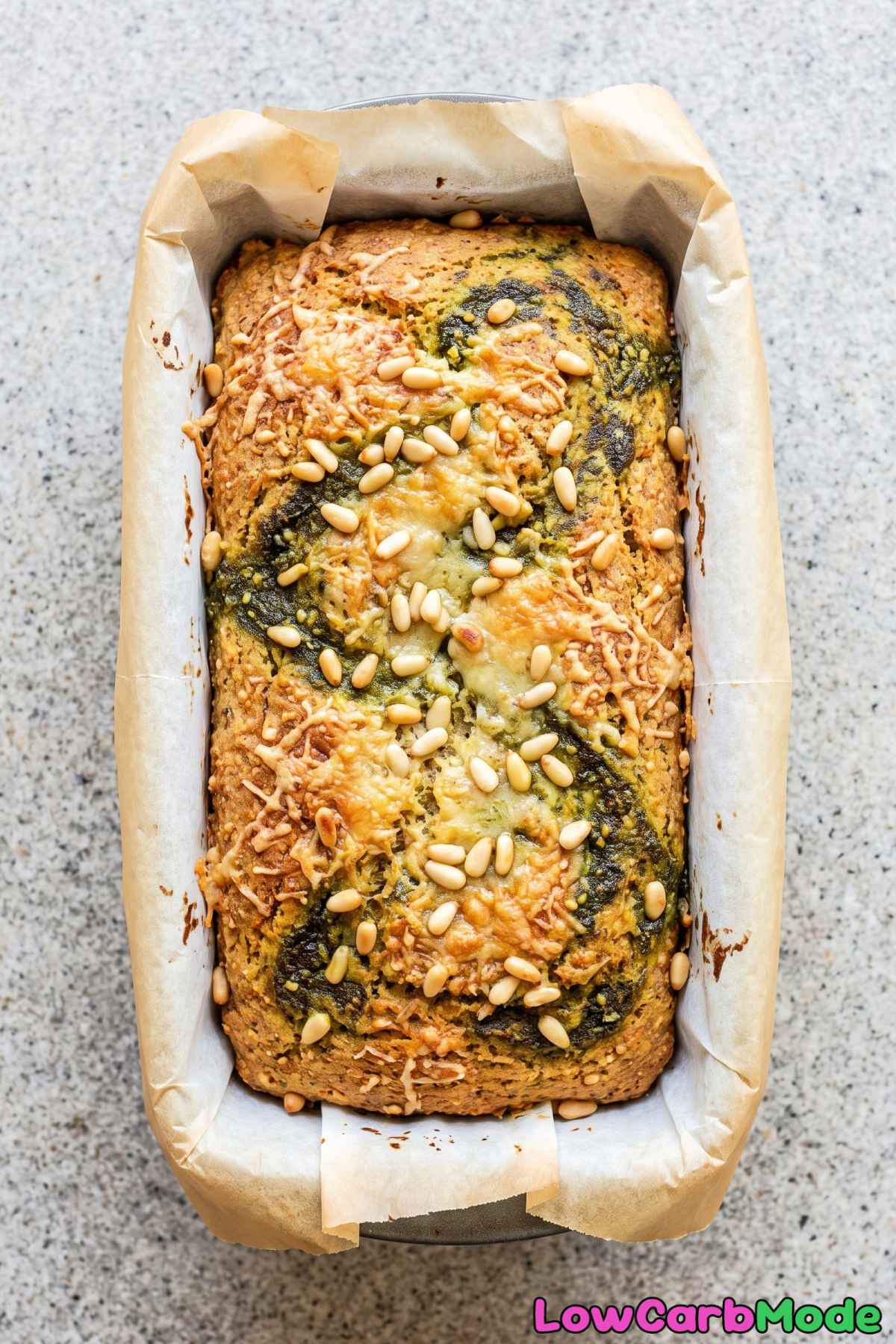 Fluffy low carb pesto swirl bread