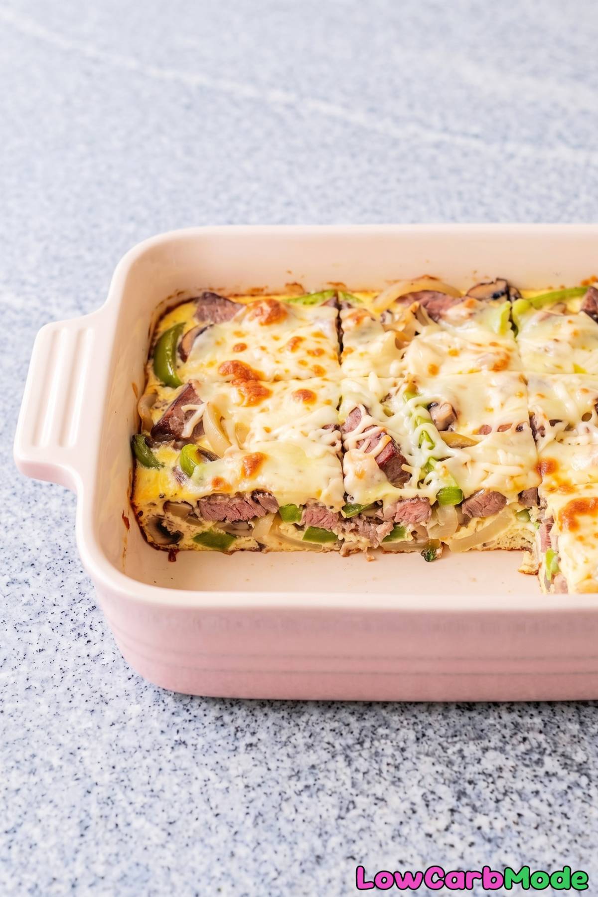 Easy keto Philly cheesesteak casserole dish