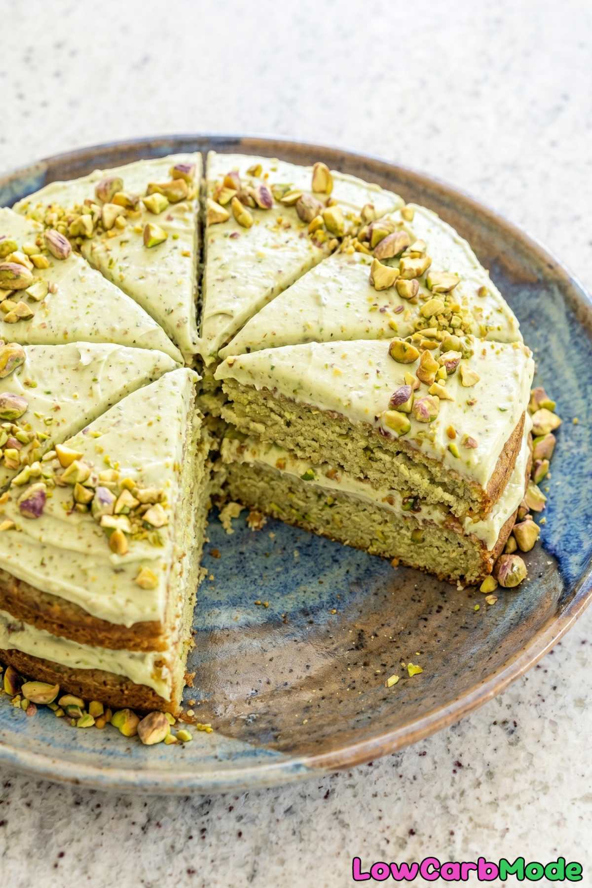 Elegant keto pistachio cream cake dessert