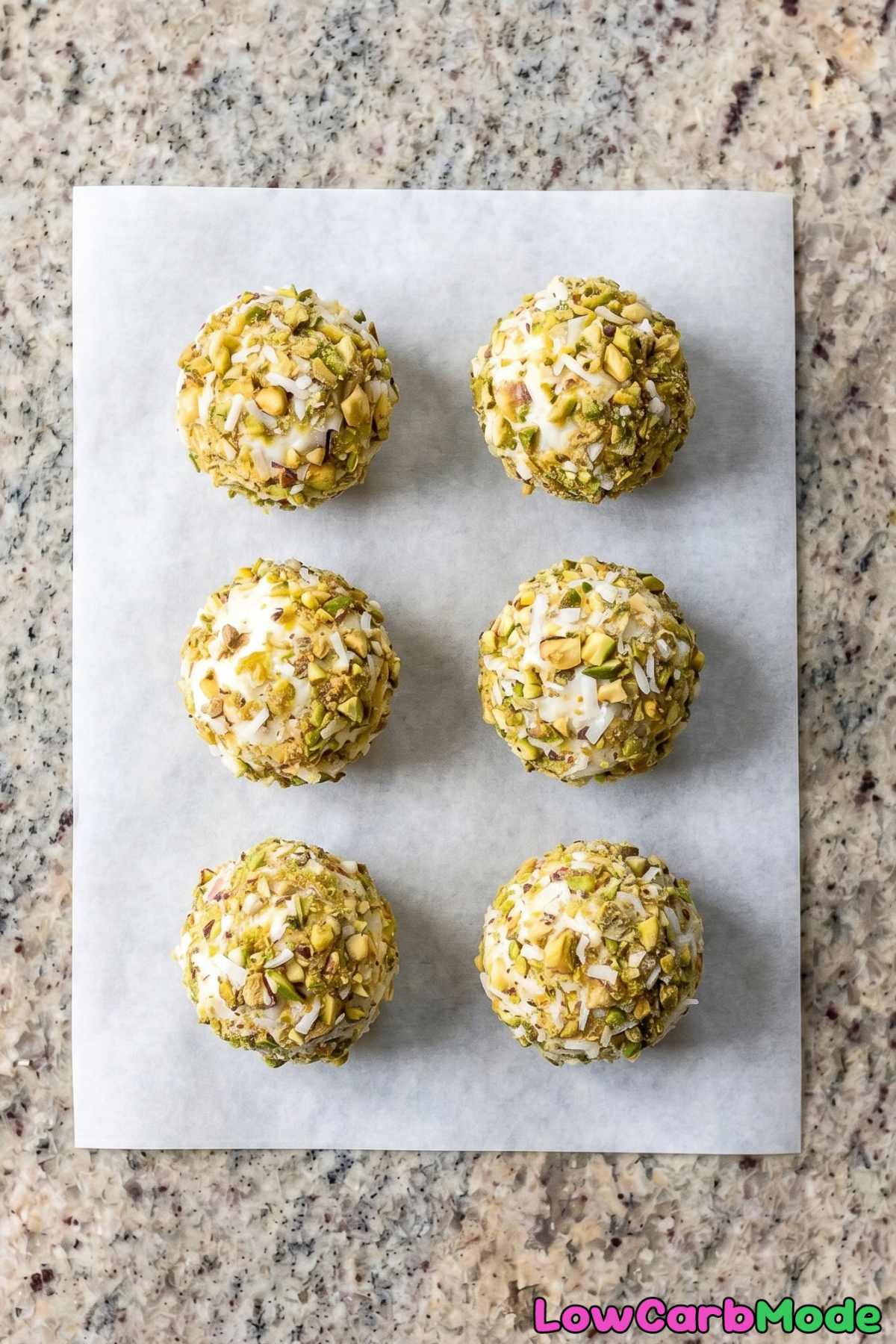 Creamy keto pistachio truffles on a plate