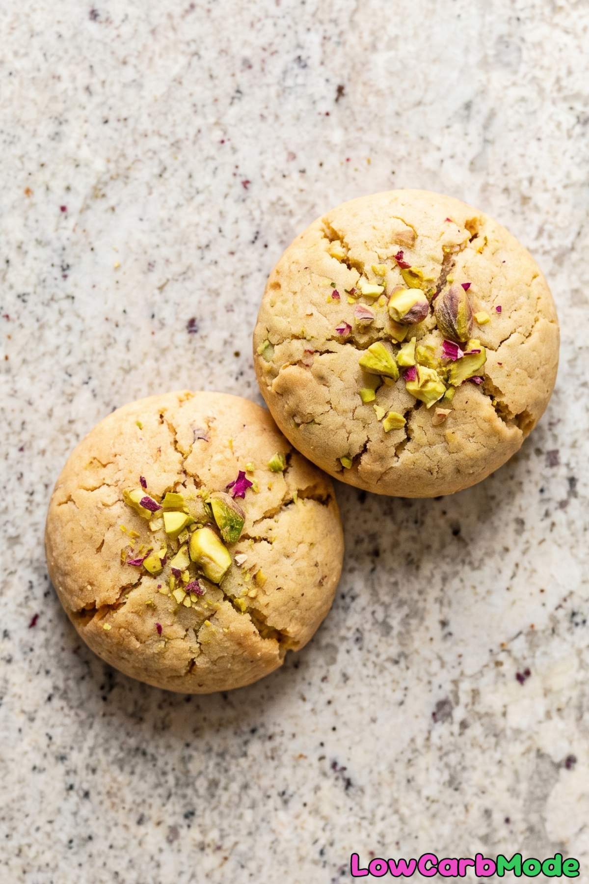 Fresh baked pistachio rose cookies