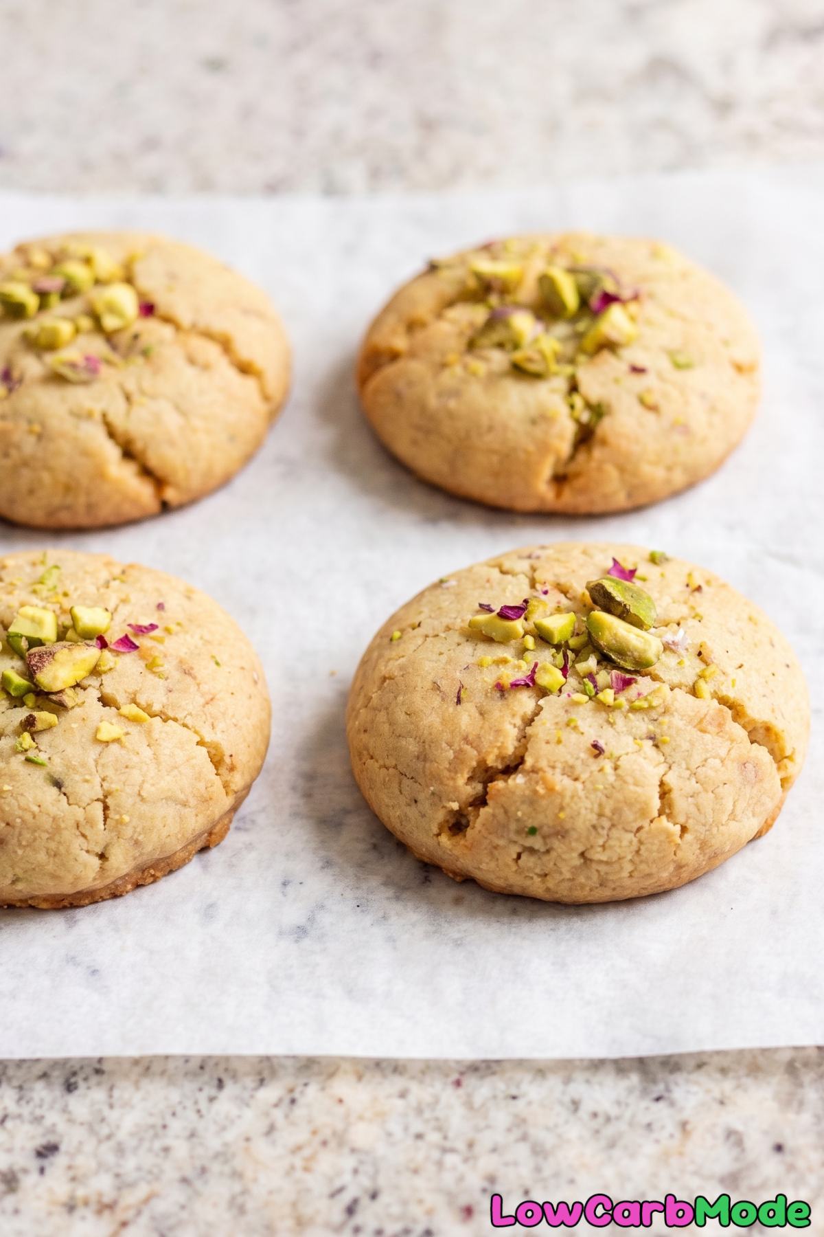 Rose pistachio cookies close up