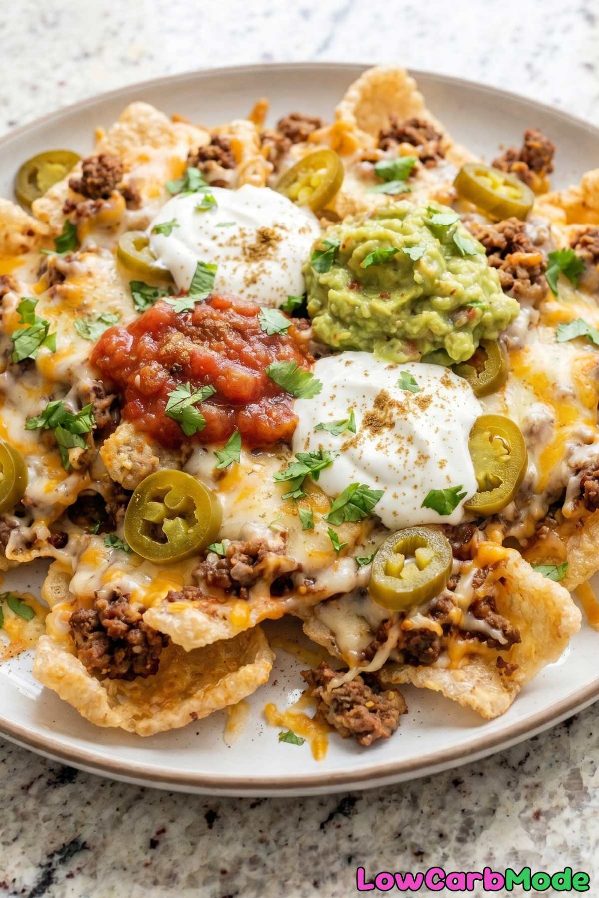 Easy keto pork rind nachos fully loaded