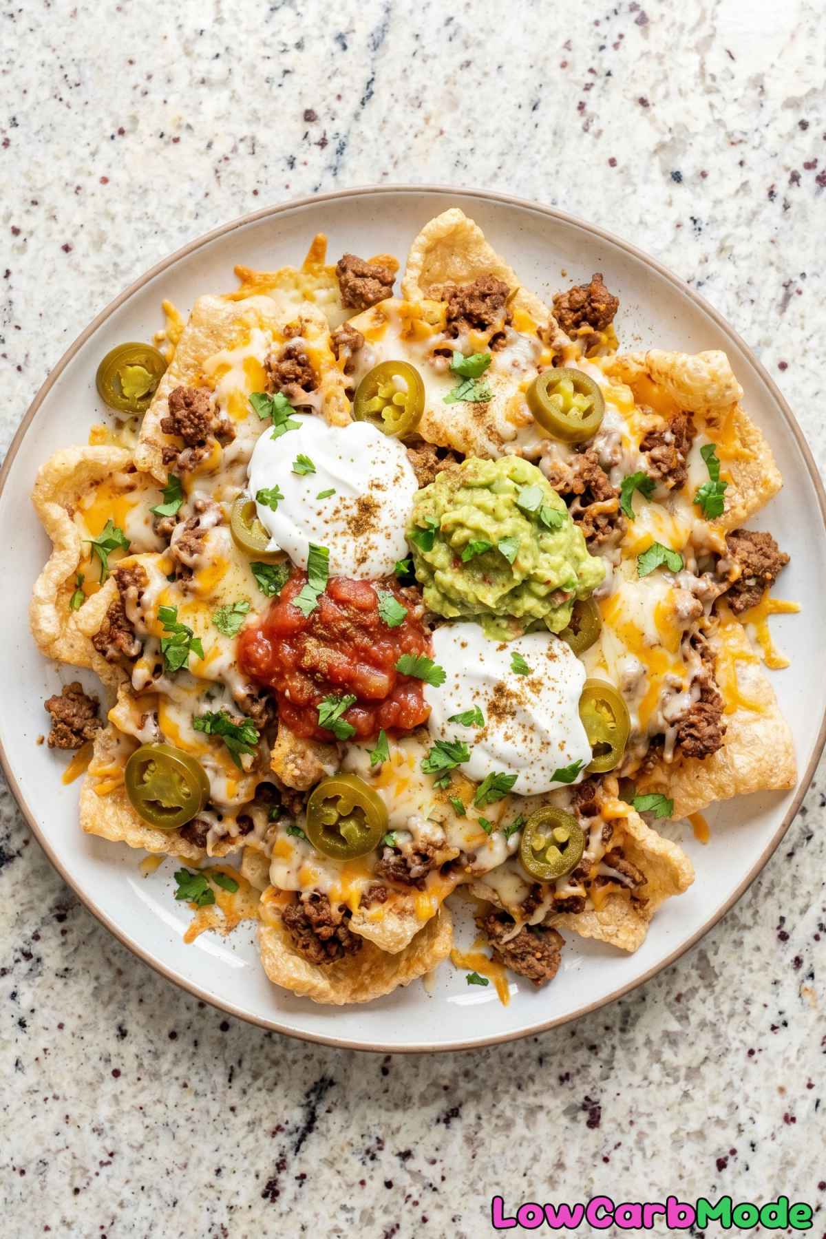 Hearty keto pork rind nachos with cheese