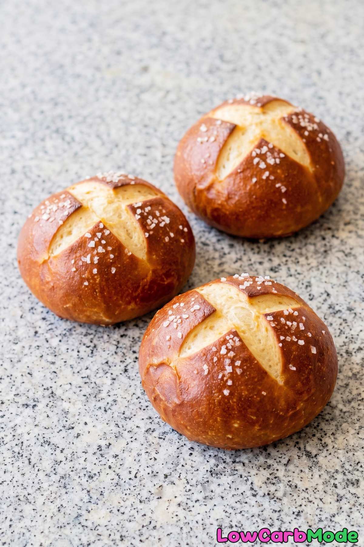 Warm low carb pretzel buns