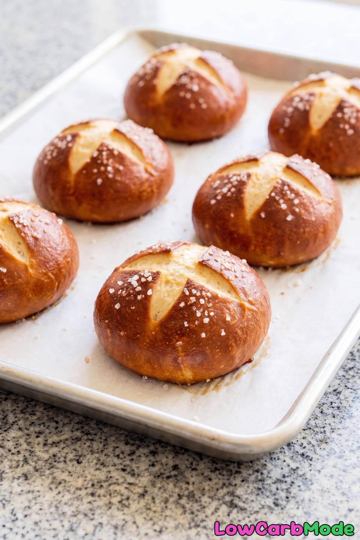 Crusty golden keto pretzel rolls
