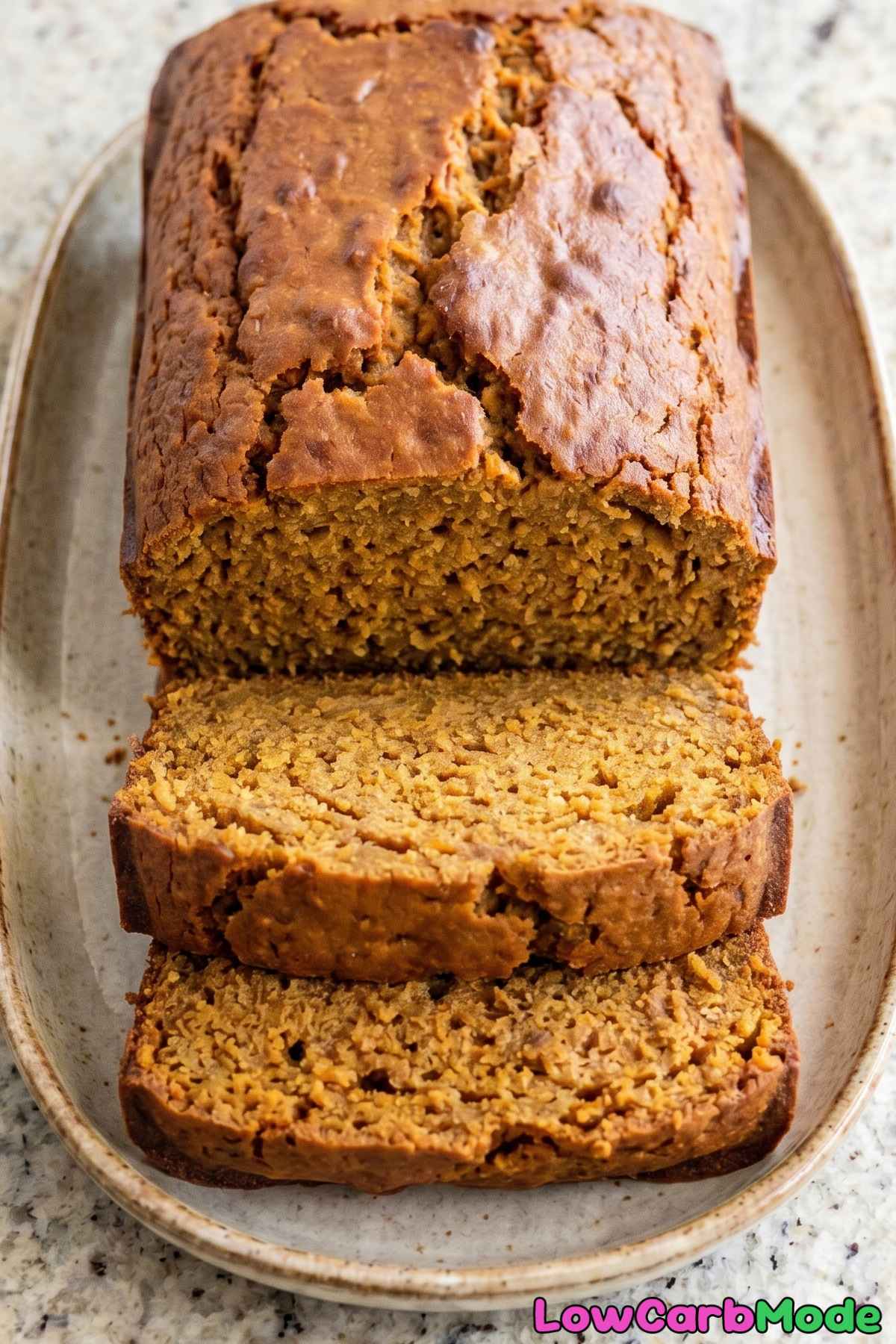 Rich keto pumpkin bread with golden crust
