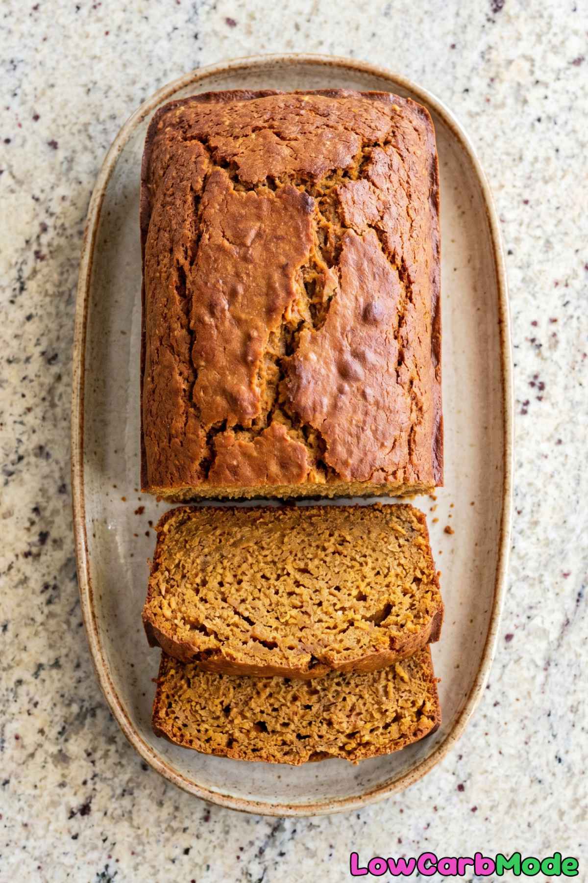 Warm keto pumpkin bread fresh from oven
