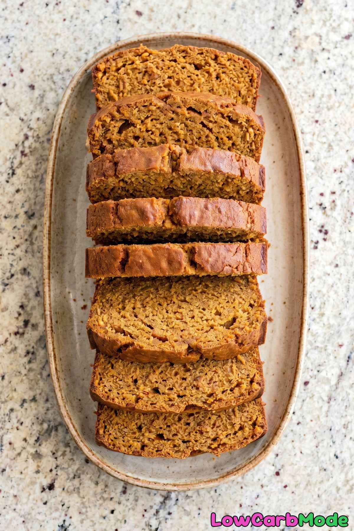 Fluffy keto pumpkin bread on a plate