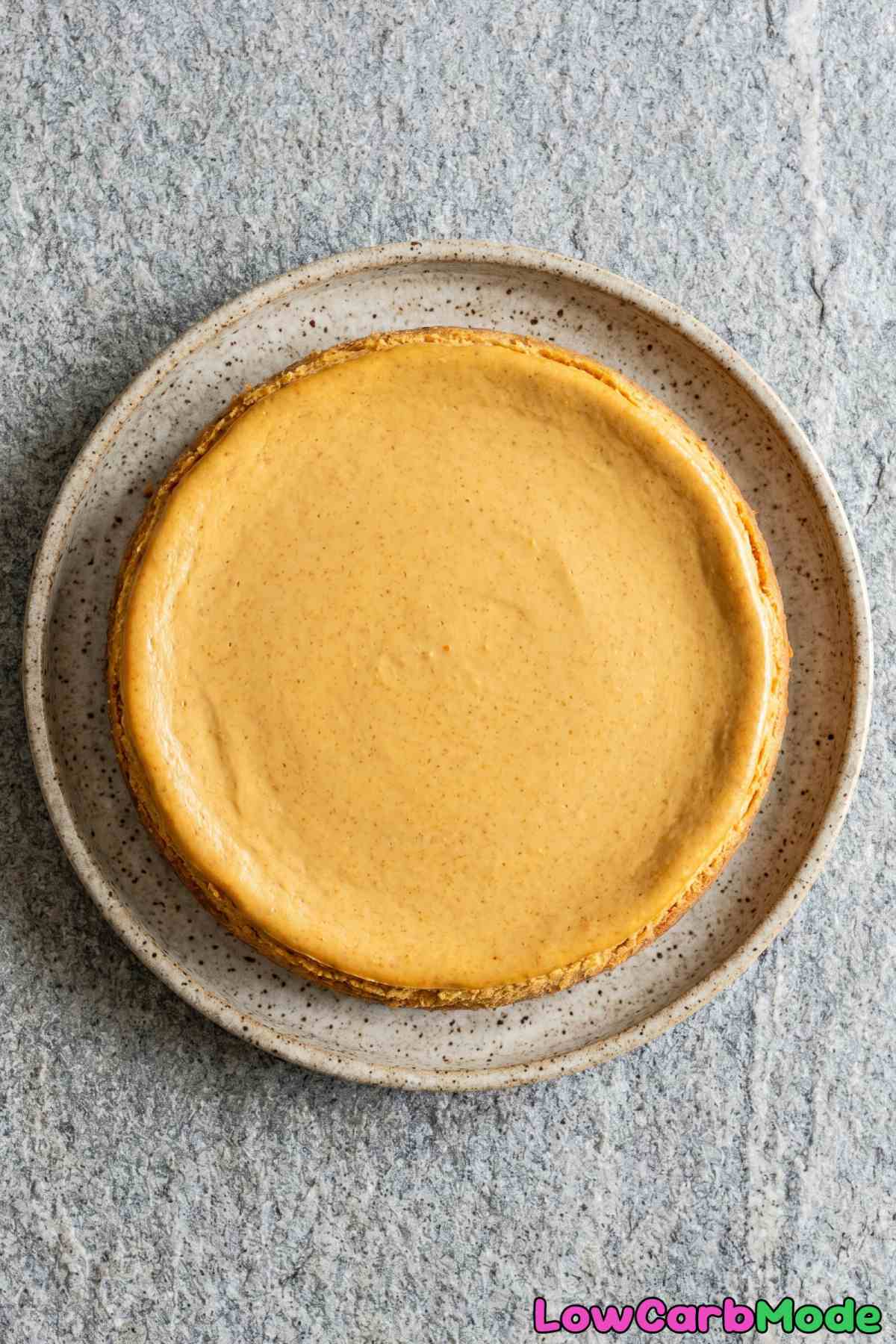 Homemade keto pumpkin cheesecake on display