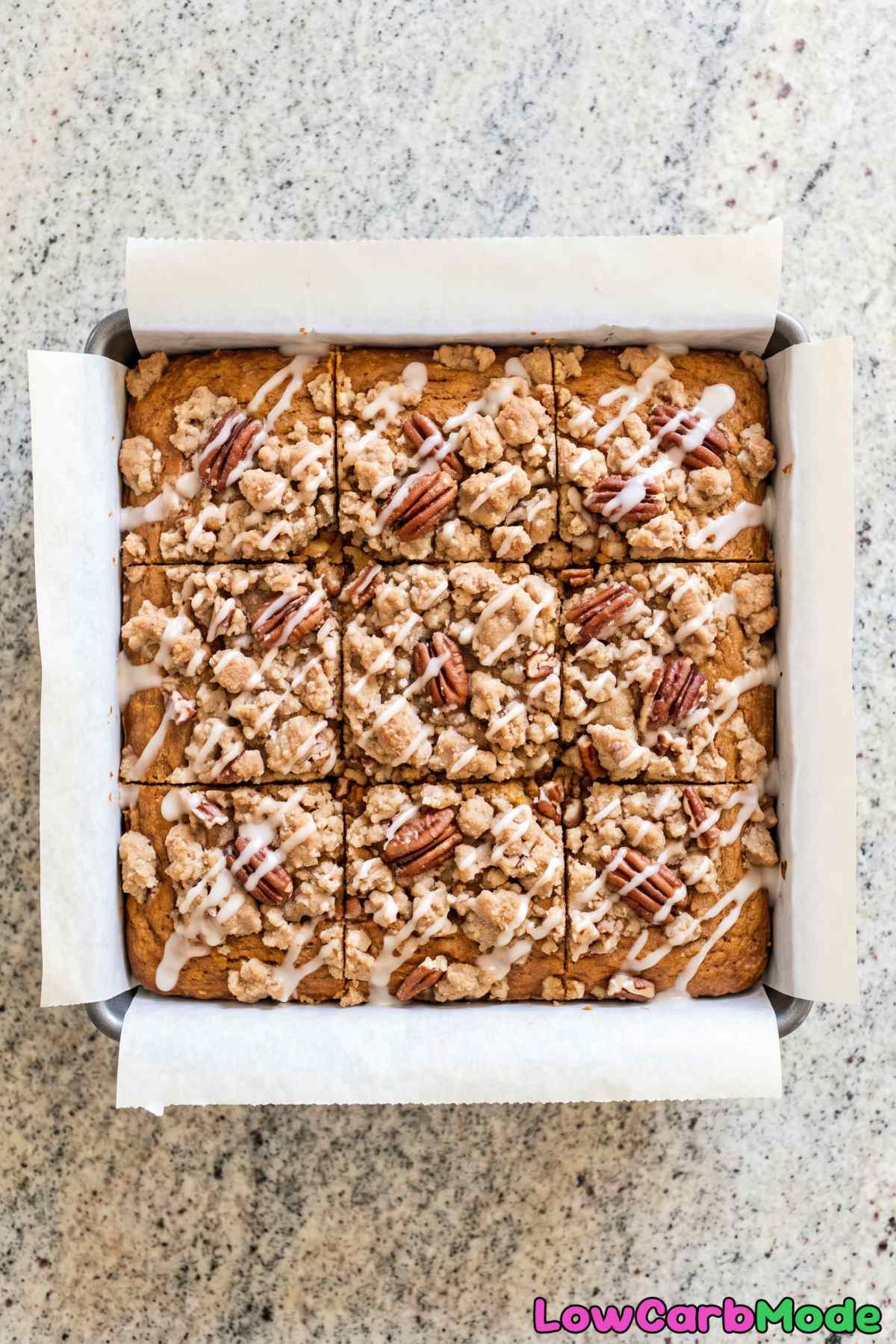 Keto pumpkin coffee cake on a plate