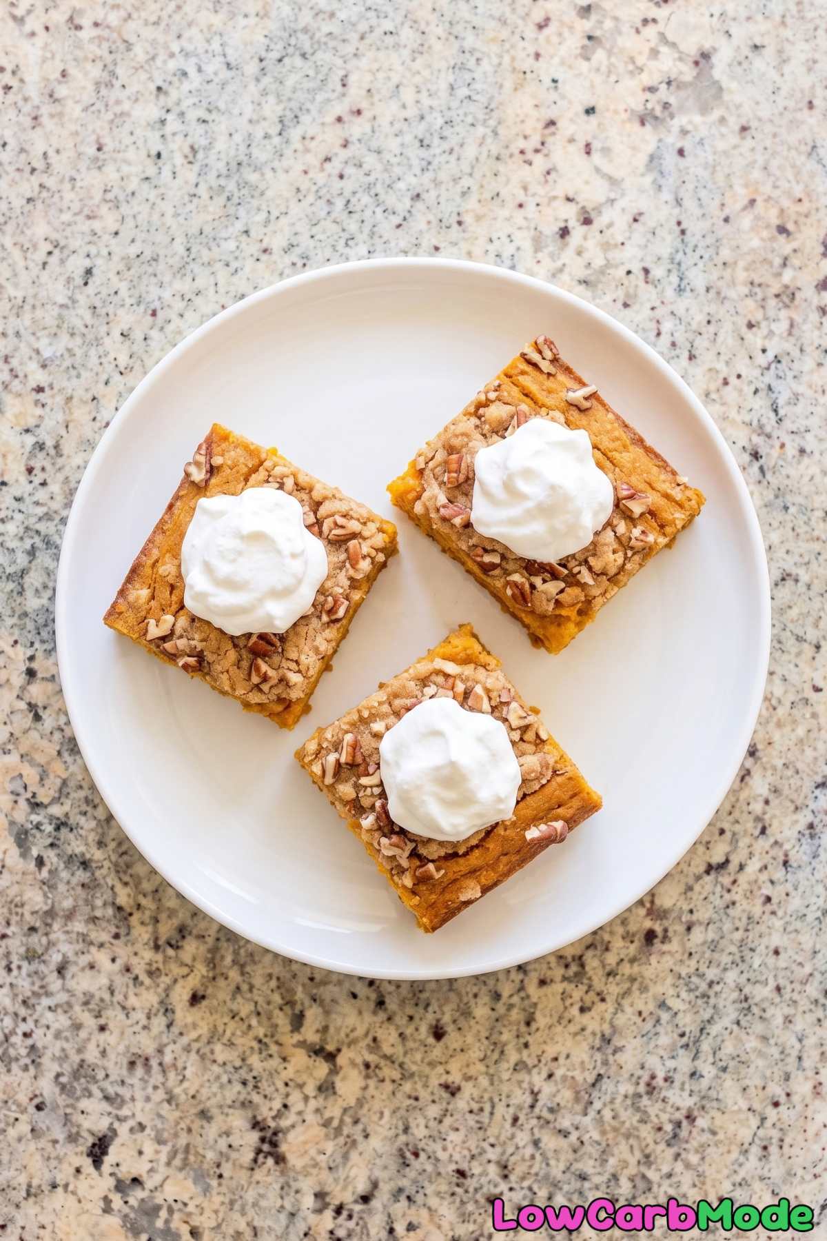 Warm keto pumpkin crunch cake slice