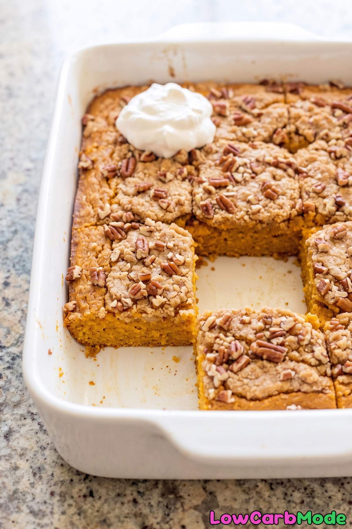 Golden baked keto pumpkin crunch cake