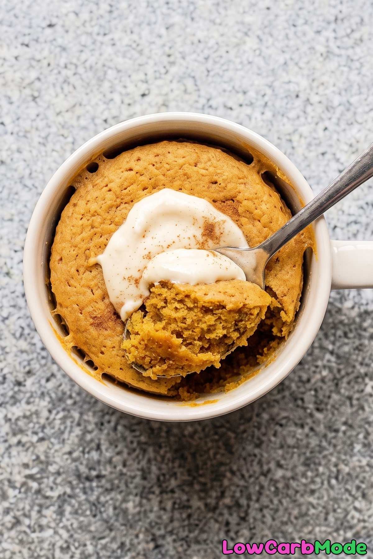 Soft keto pumpkin mug cake treat