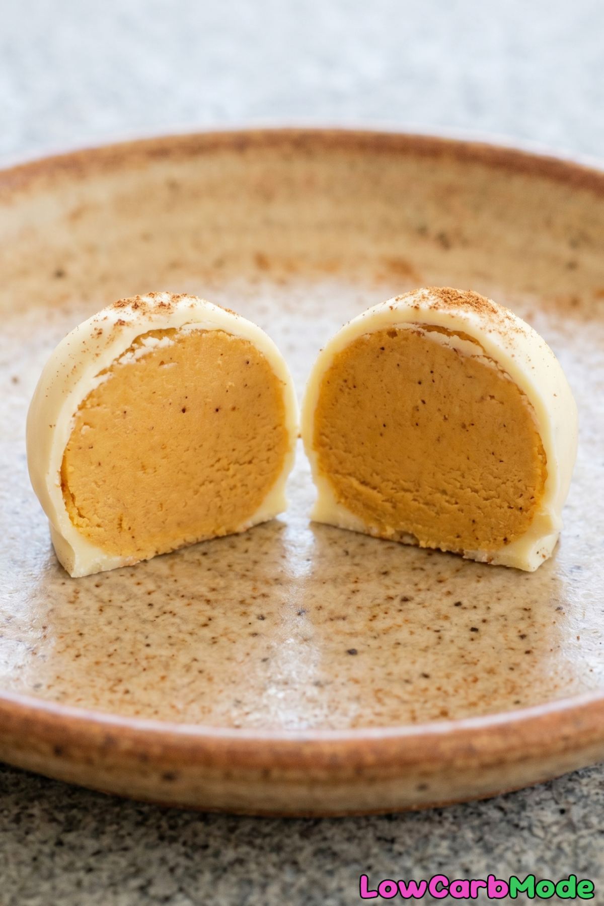 Decadent keto pumpkin pie truffles stacked