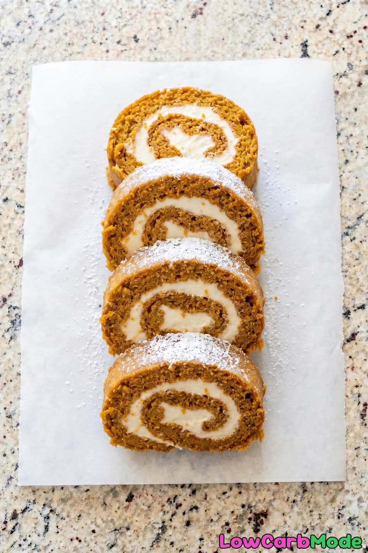 Soft keto pumpkin roll ready to serve