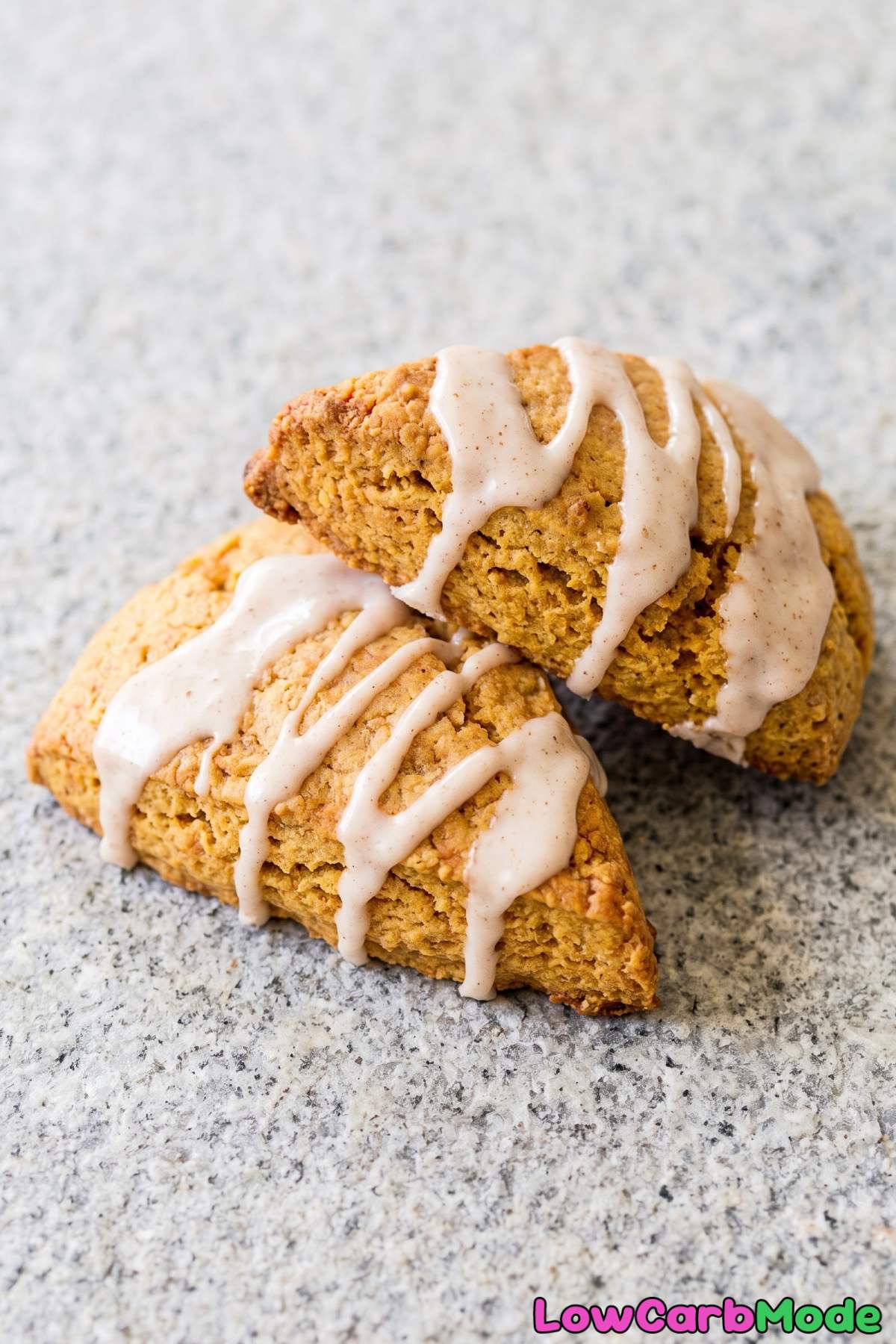 Baked low carb pumpkin scone with spiced icing