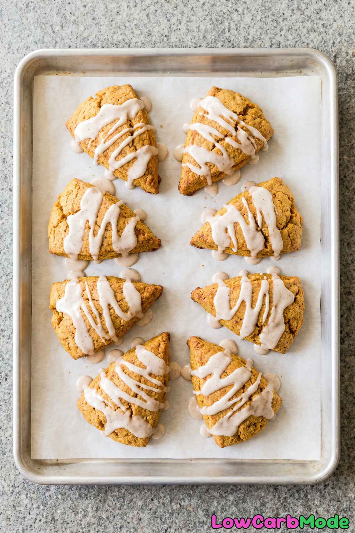 Homemade keto pumpkin scones with spice glaze