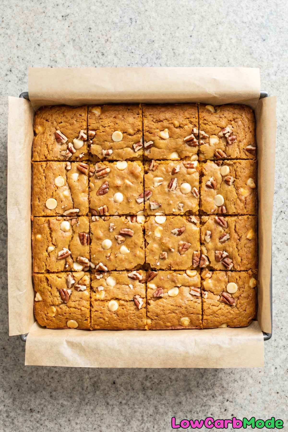 Tender pumpkin spice keto blondies closeup