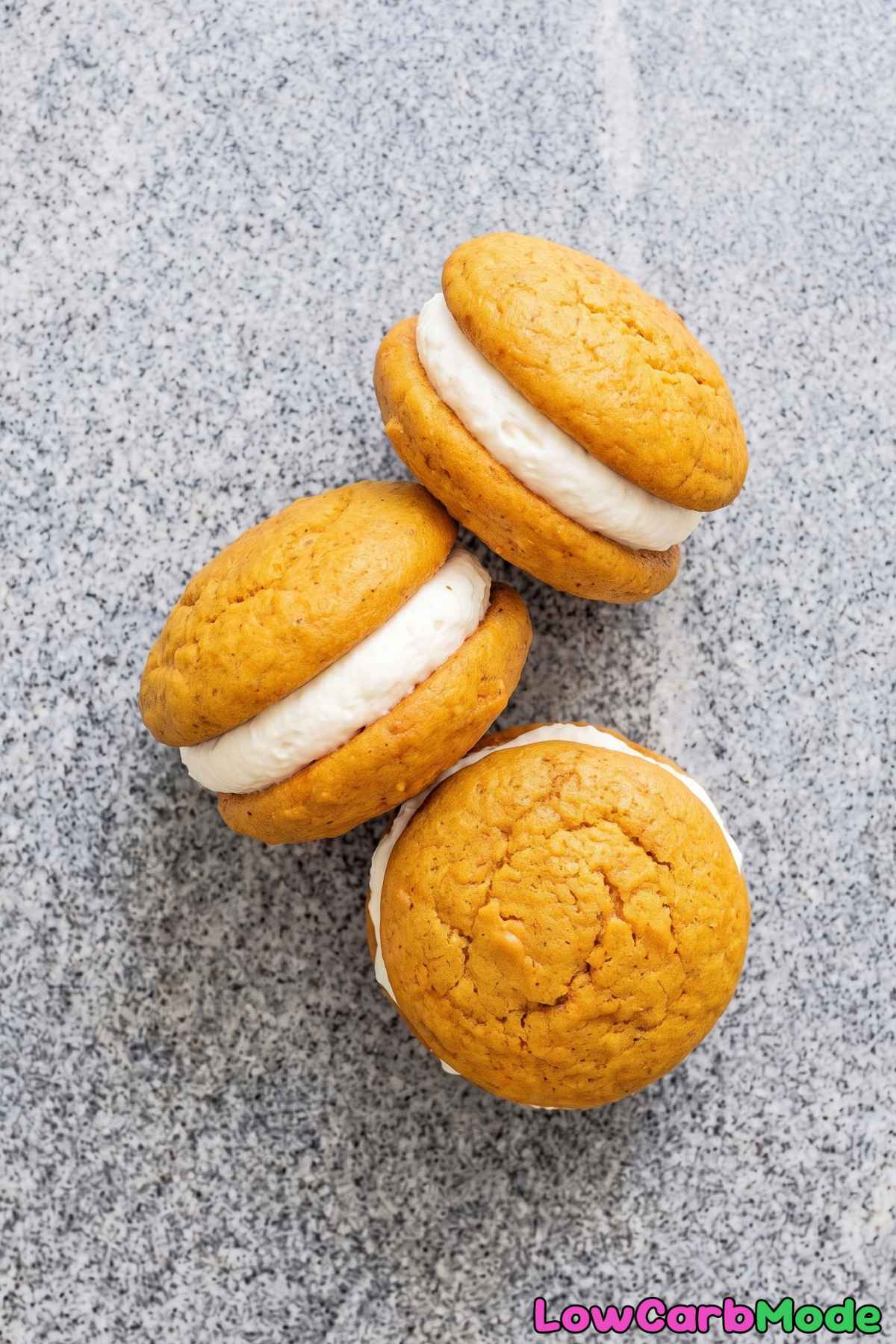 Keto pumpkin whoopie pies on a plate