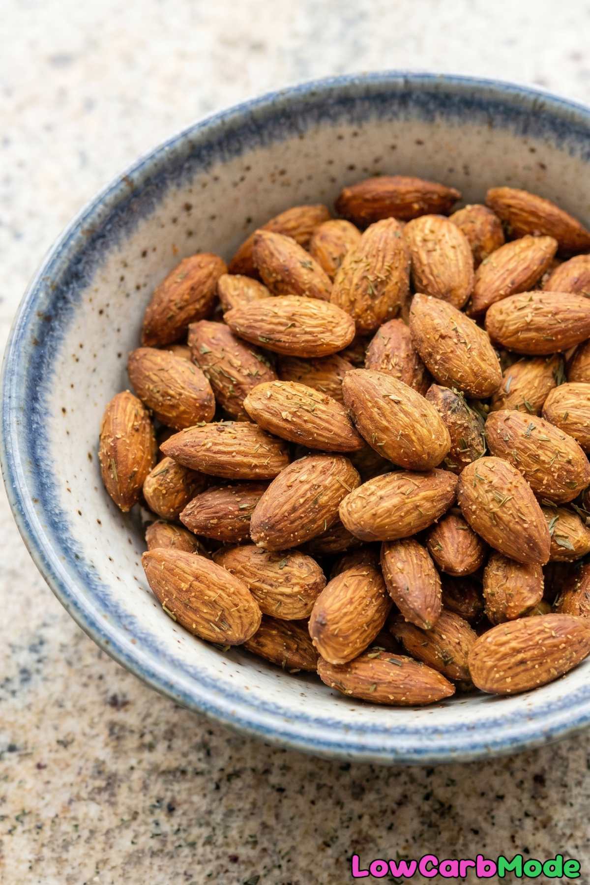 Crispy keto ranch roasted almonds in a dish