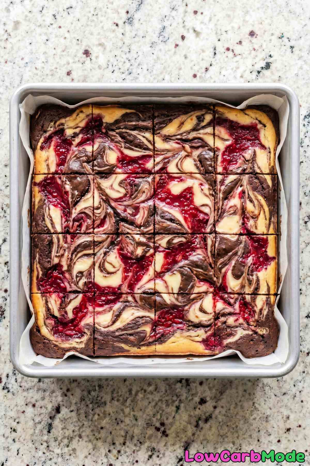 fudgy keto brownies with raspberry swirl