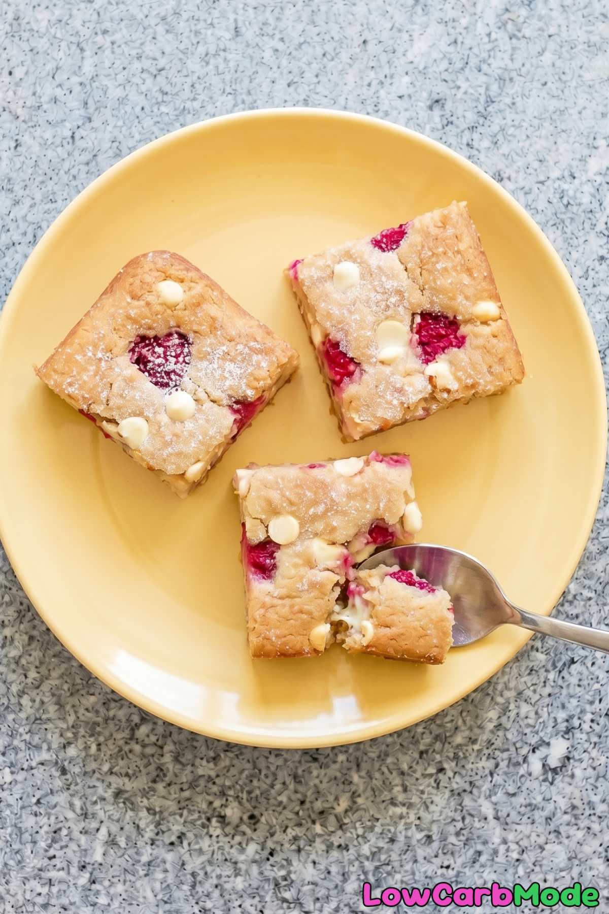 Luscious keto raspberry white chocolate blondies