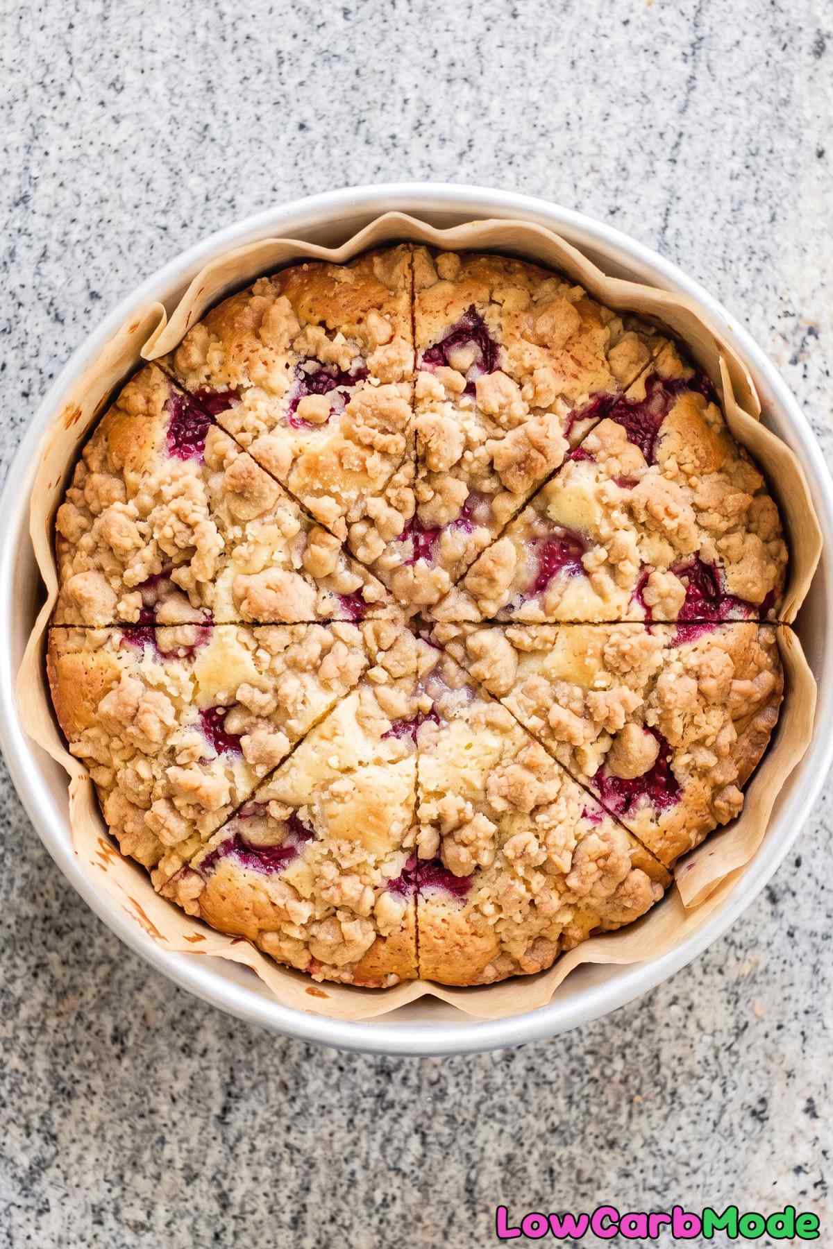 Buttery keto raspberry crumb cake