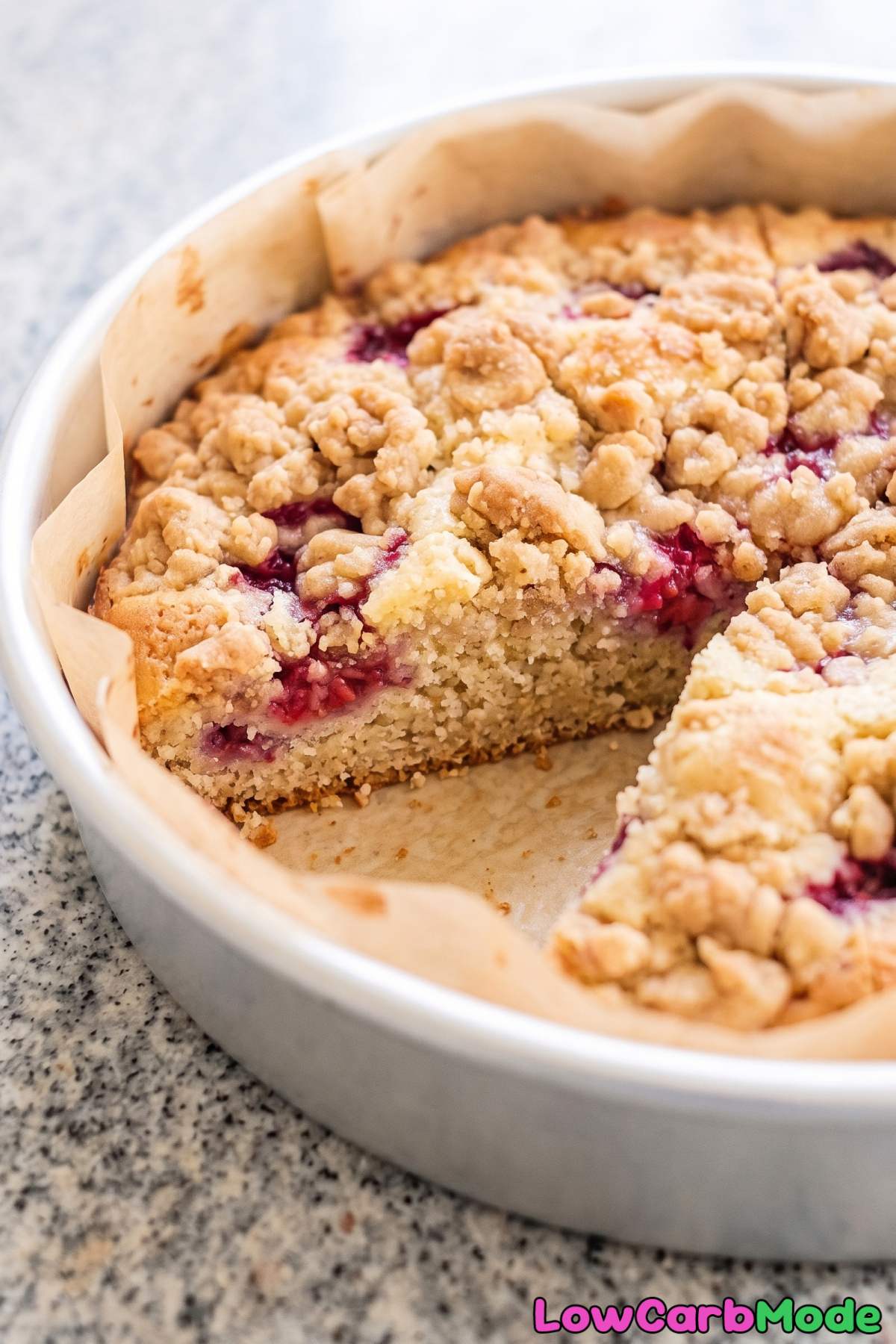 Low carb raspberry yogurt crumb cake