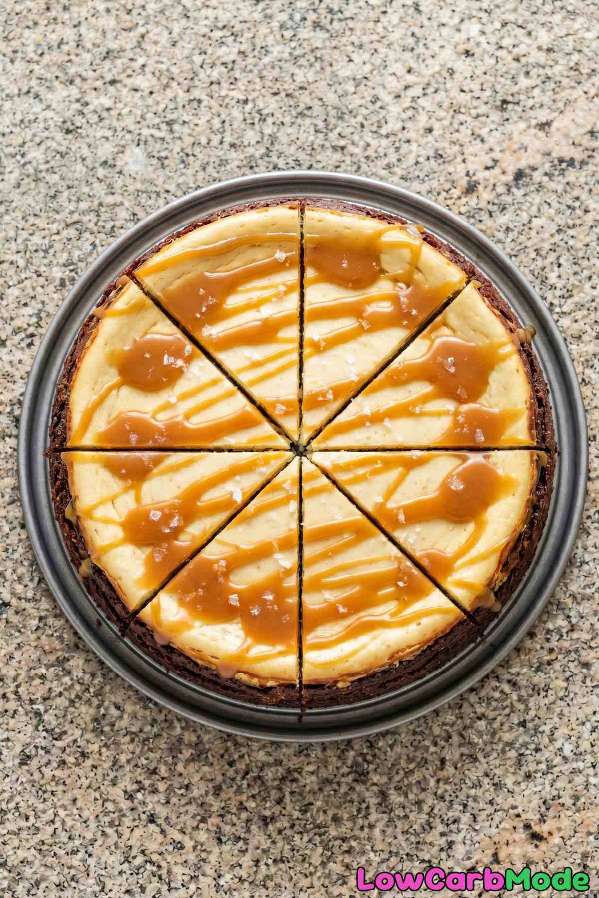 Indulgent keto salted caramel brownie cheesecake