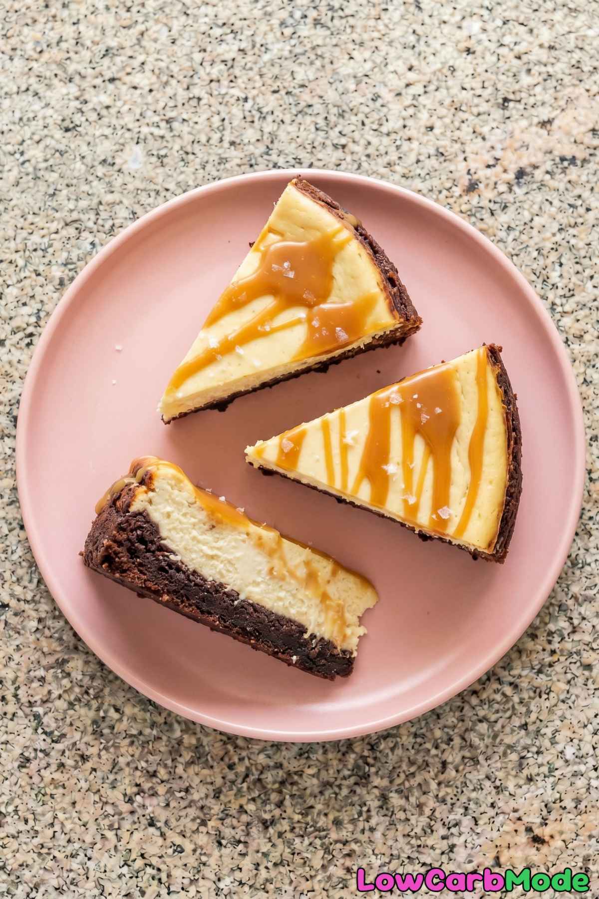 Creamy keto salted caramel brownie cheesecake