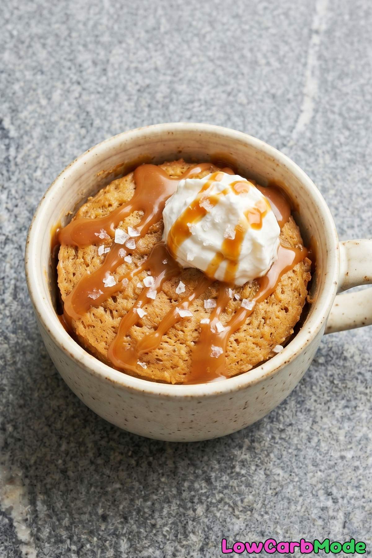 Comforting keto salted caramel mug cake snack